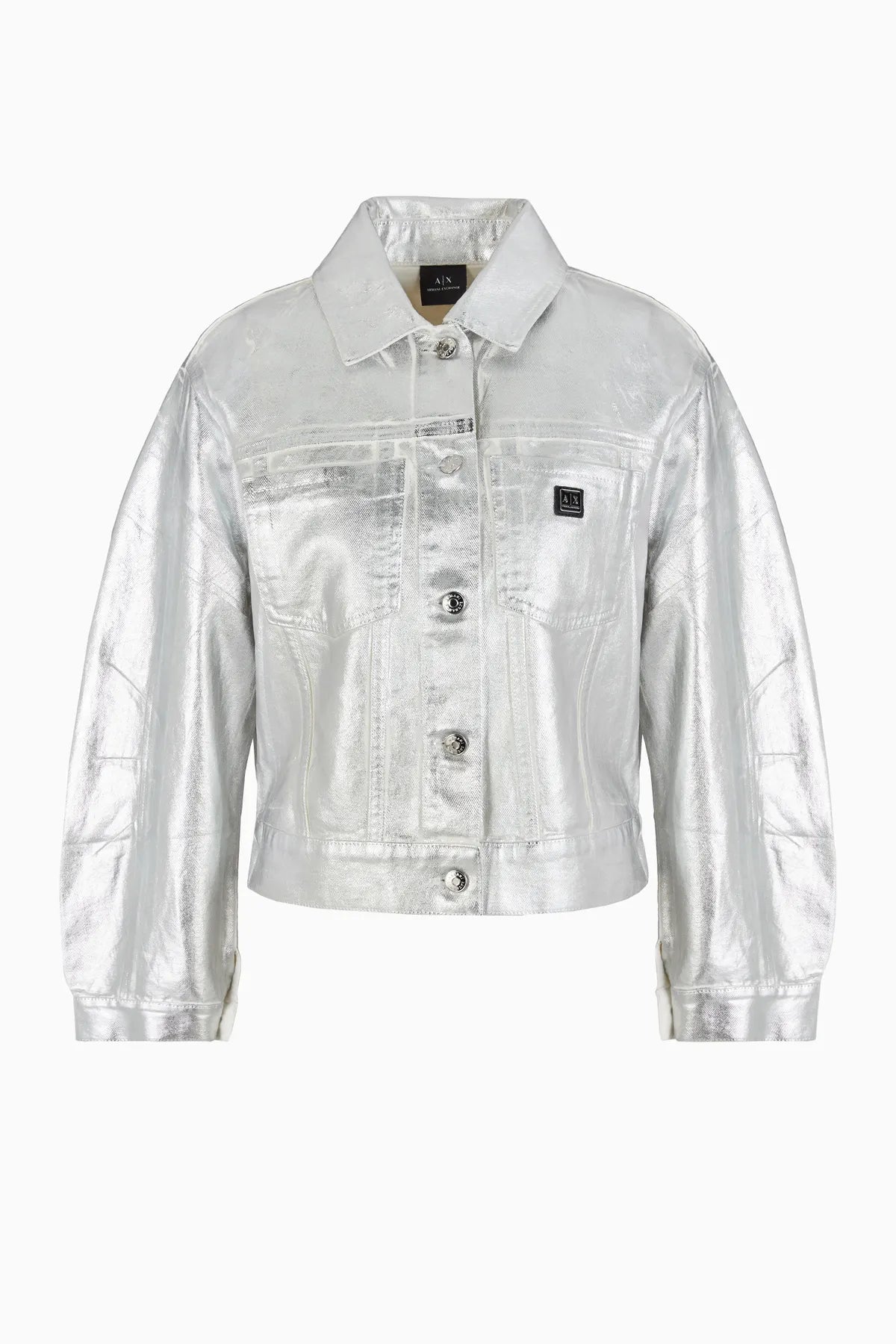 ARMANI - XW0000098 AF10836
Damen Cropped-Jeansjacke Silber Metallic Optik