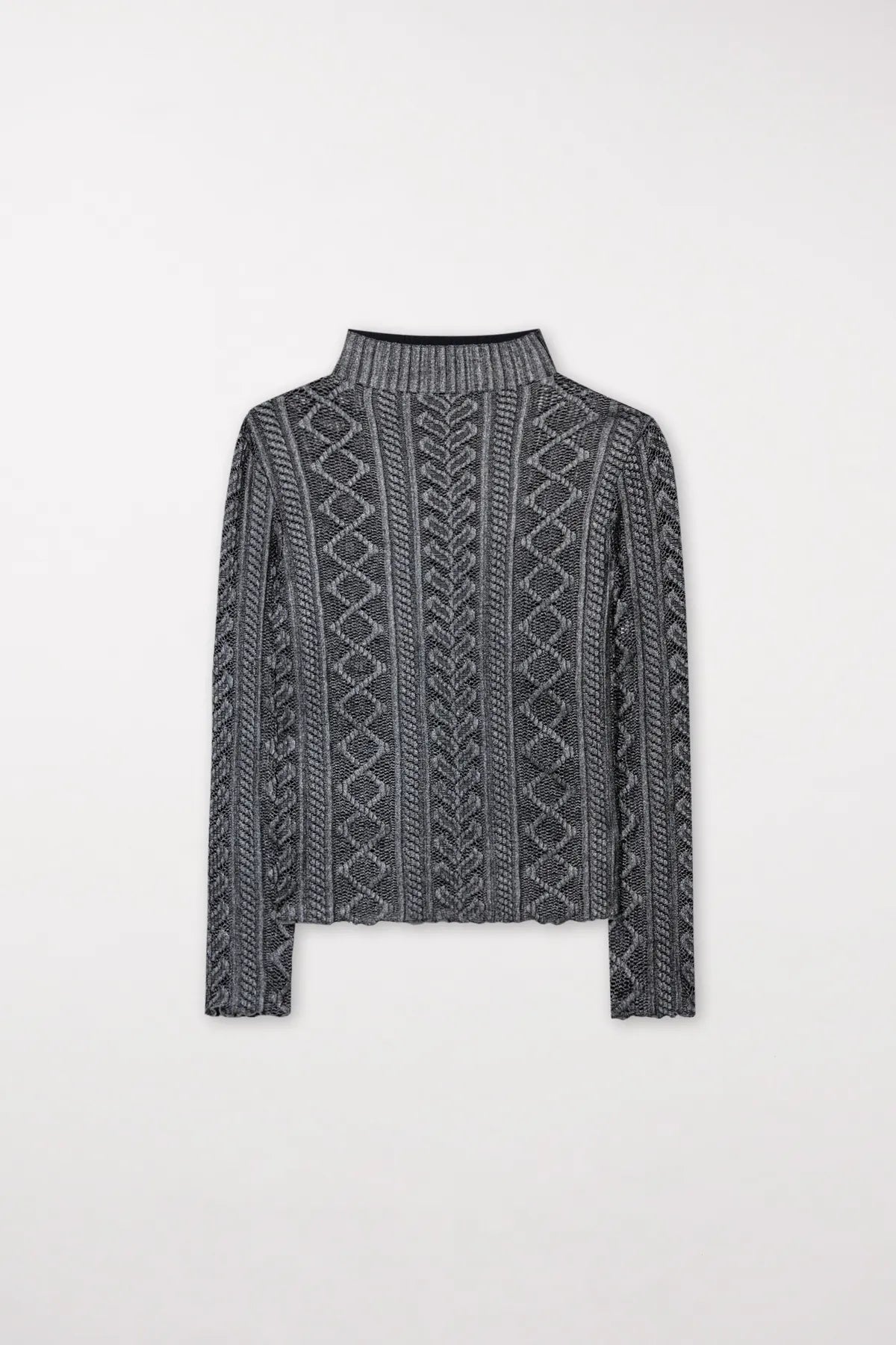 LUISA CERANO 308189/7909 Rollkragenshirt aus Spitze dark grey