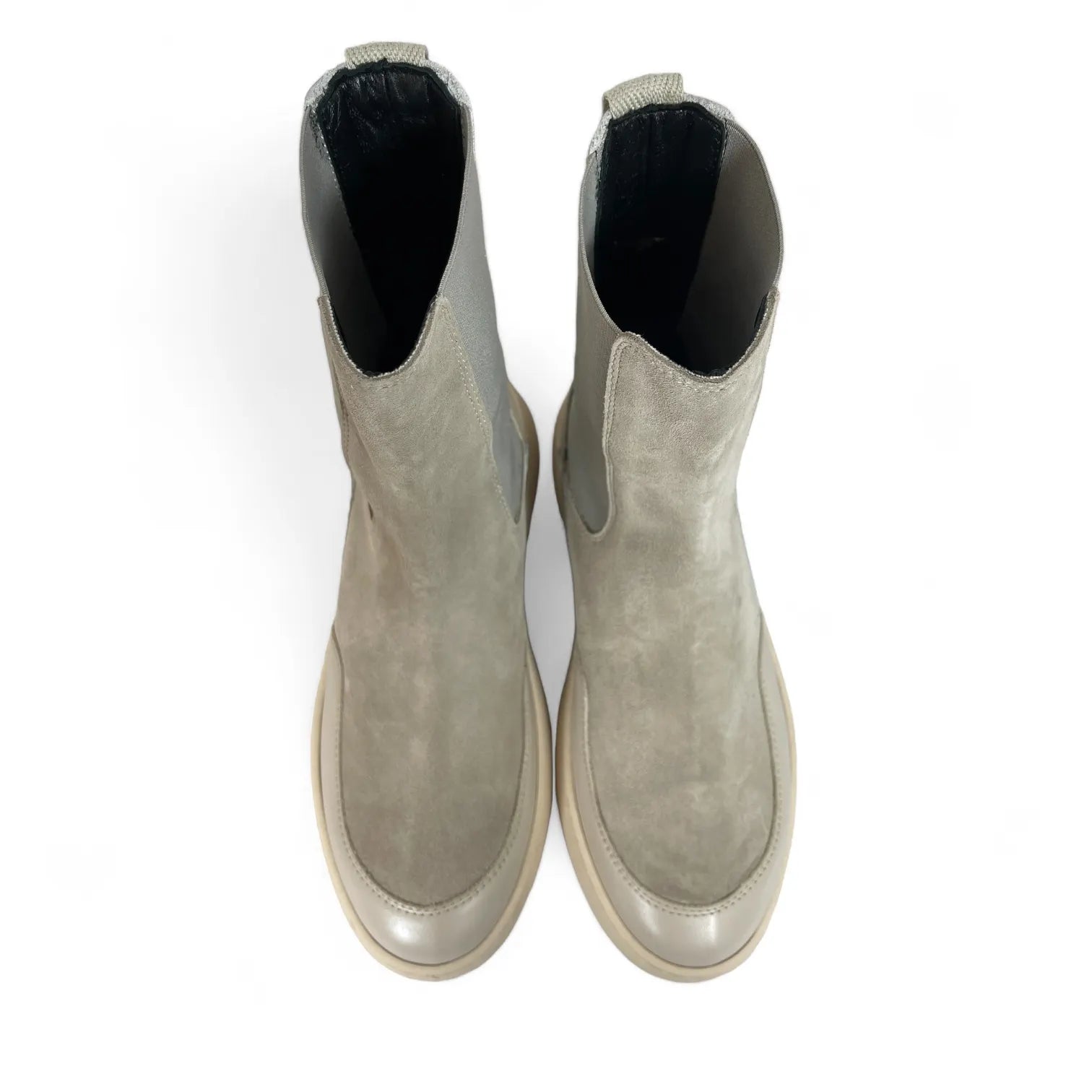 ANDIA FORA DOVER STEAVE WEGGE SUEDE DAMEN STIEFEL BOOTS STRETCH-EINSÄTZE BEIGE IVORY.