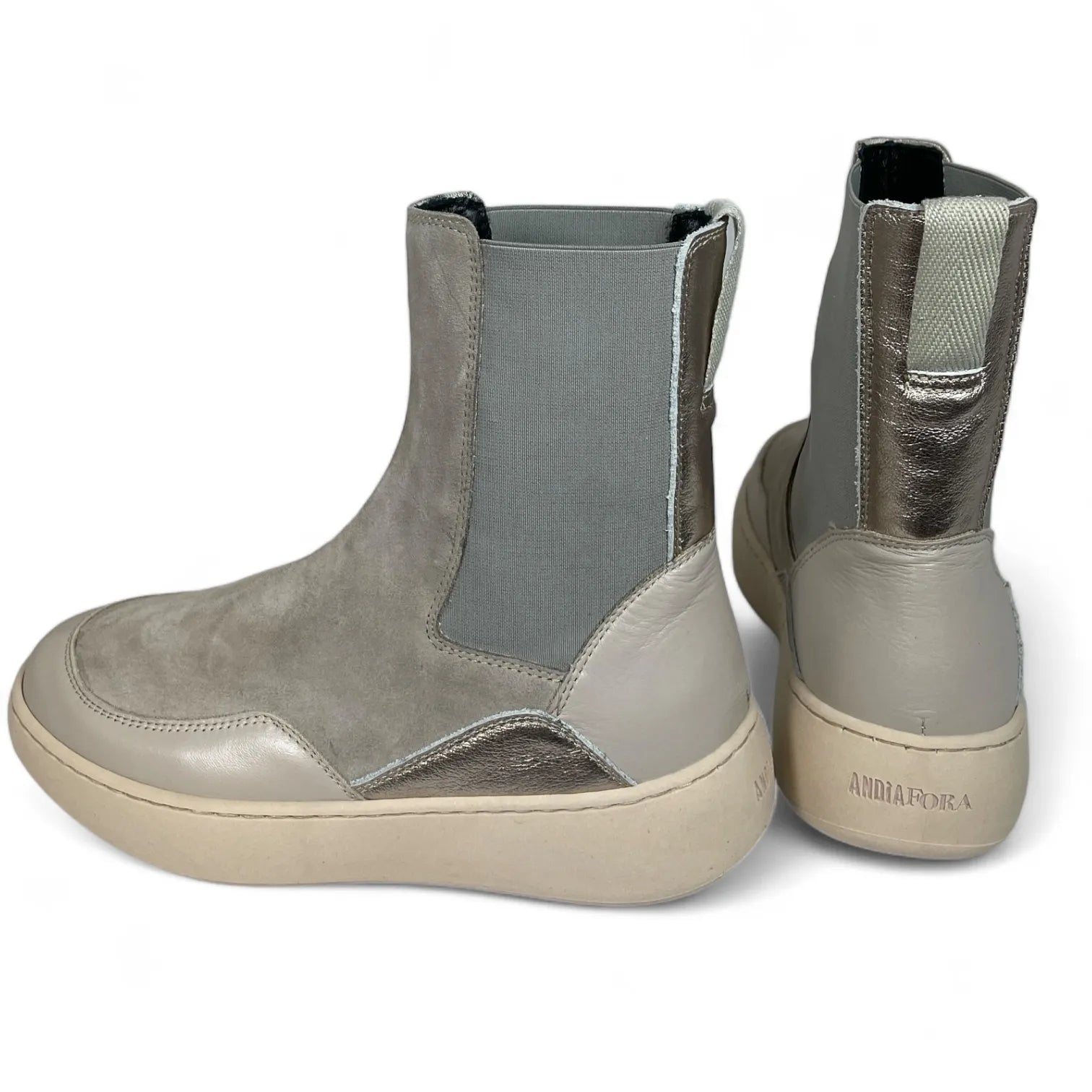 ANDIA FORA DOVER STEAVE WEGGE SUEDE DAMEN STIEFEL BOOTS STRETCH-EINSÄTZE BEIGE IVORY.