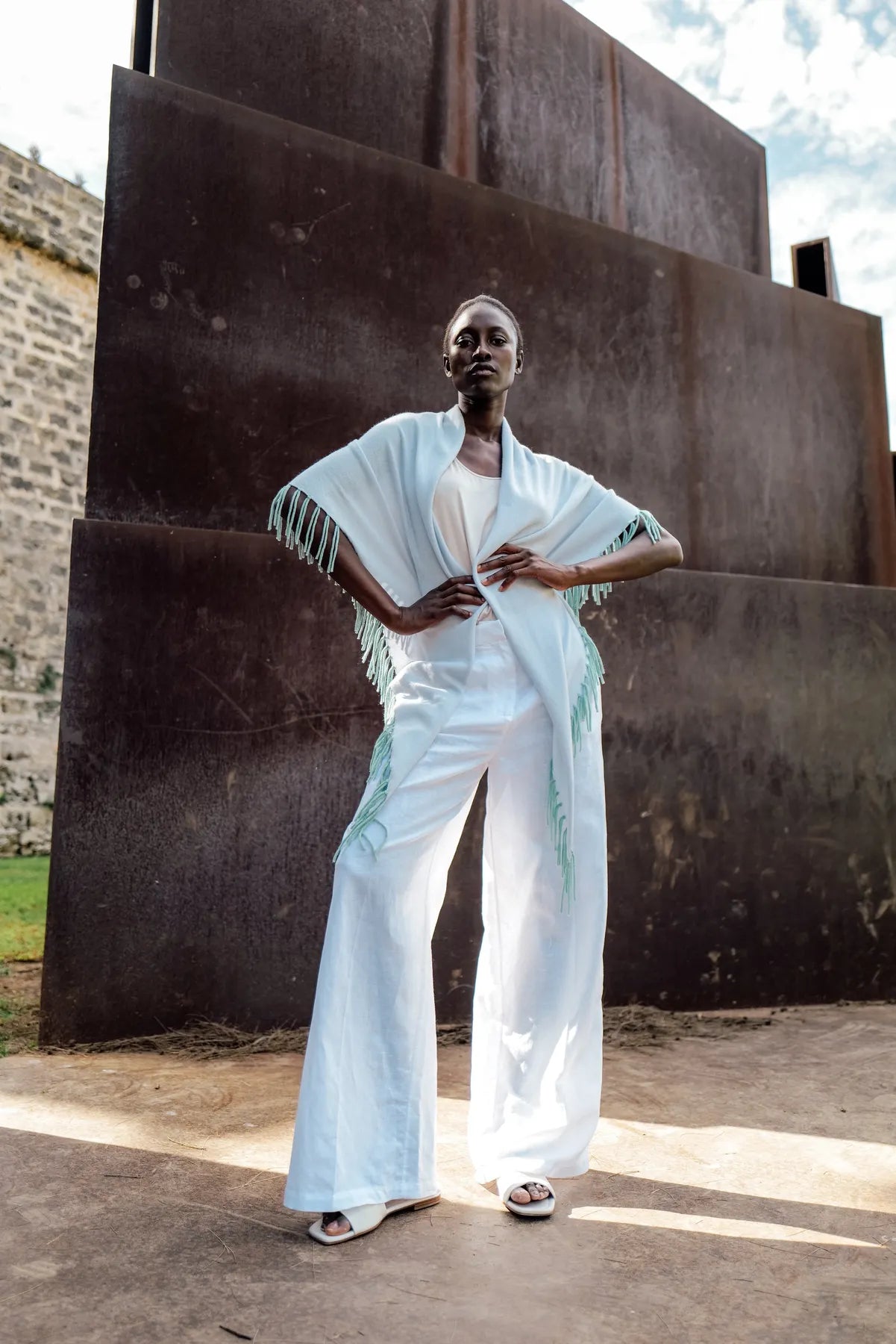 HERZENSANGELEGENHEIT 25241-5000 Damen Fransentuch Schal mit Cashmere Shy jades Rosa/Grün