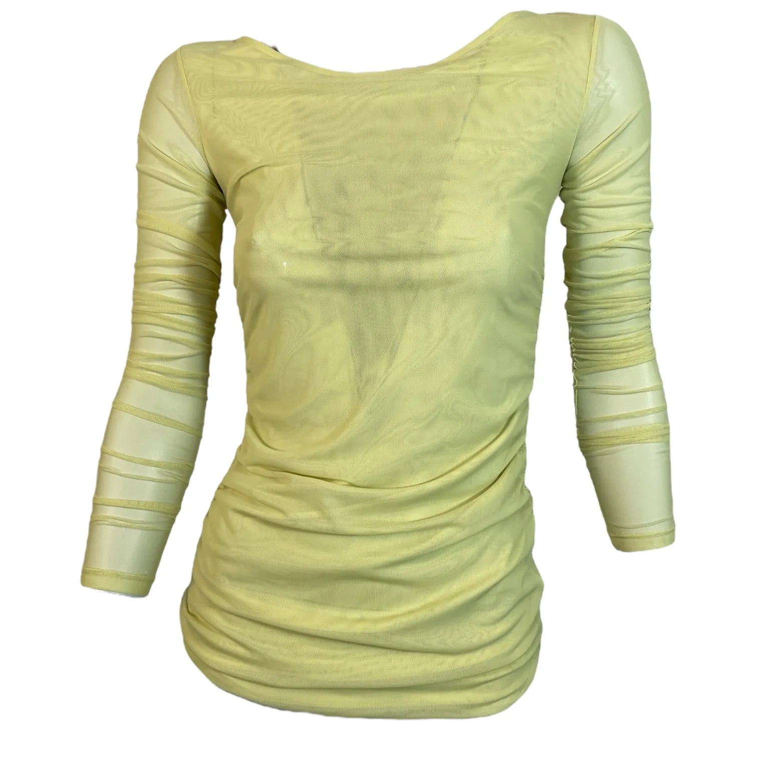 PATRIZIA PEPE 8M1571 J177 Damen Shirt Durchsichtiges Mesh-Top Longsleeve Gelb G568