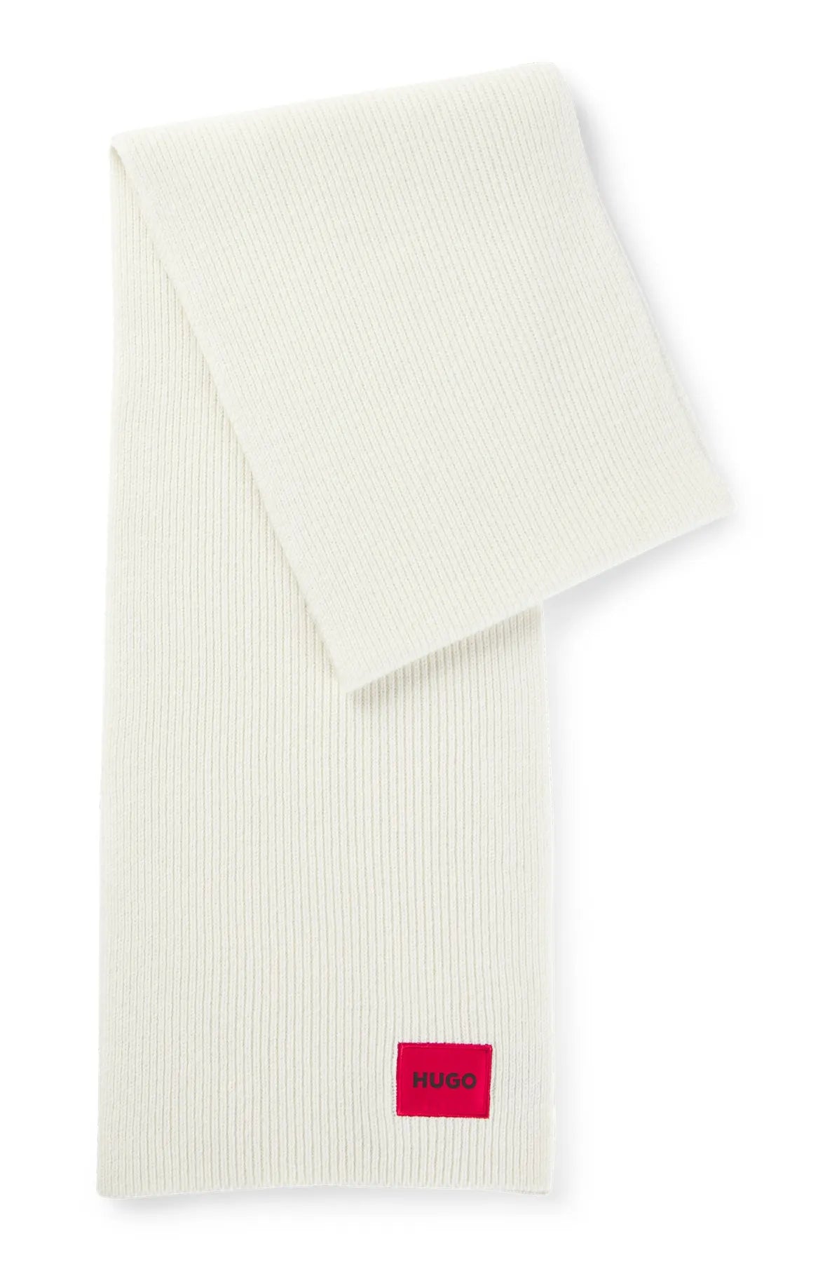 HUGO WOMEN RED
50502605 Saffa_scarf Damen Schal aus Woll-Mix mit Ripp-Struktur und rotem Logo-Label