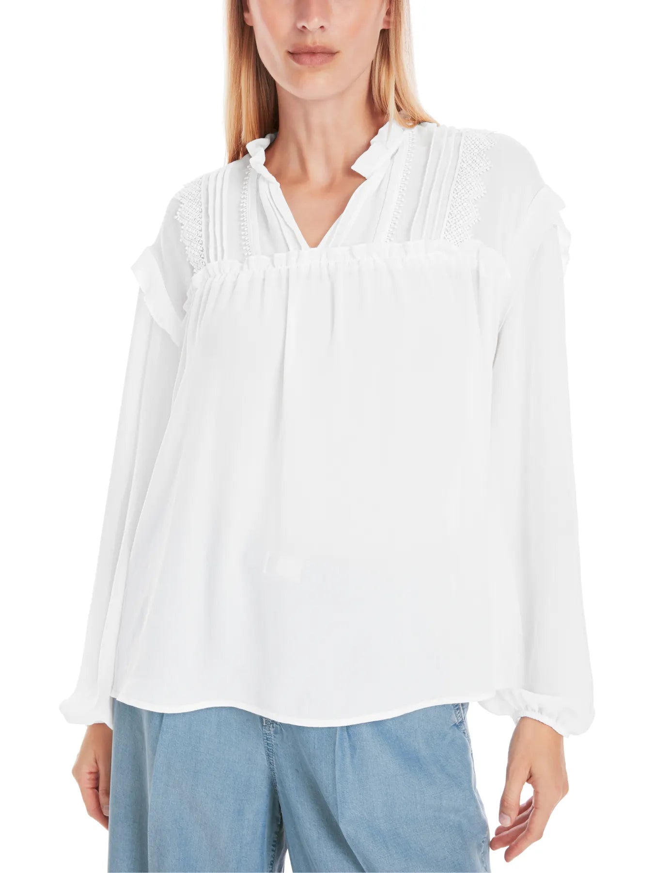 MARC CAIN YC 51.36 W30 Rethink Together Bluse mit Spitze Weiß