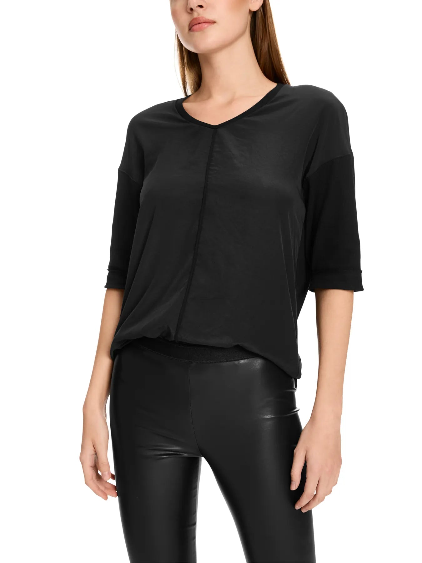 MARC CAIN +E 55.01 J29 Blusenshirt aus Material-Mix Schwarz