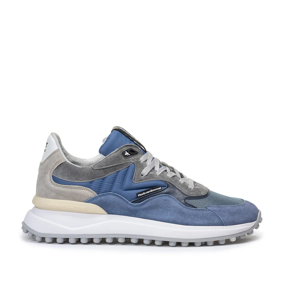 VAN BOMMEL SFM-10152-40-02 HERREN SCHUHE FLORIS SPORT SNEAKER LEDER COMBI BLUE TEXTILE