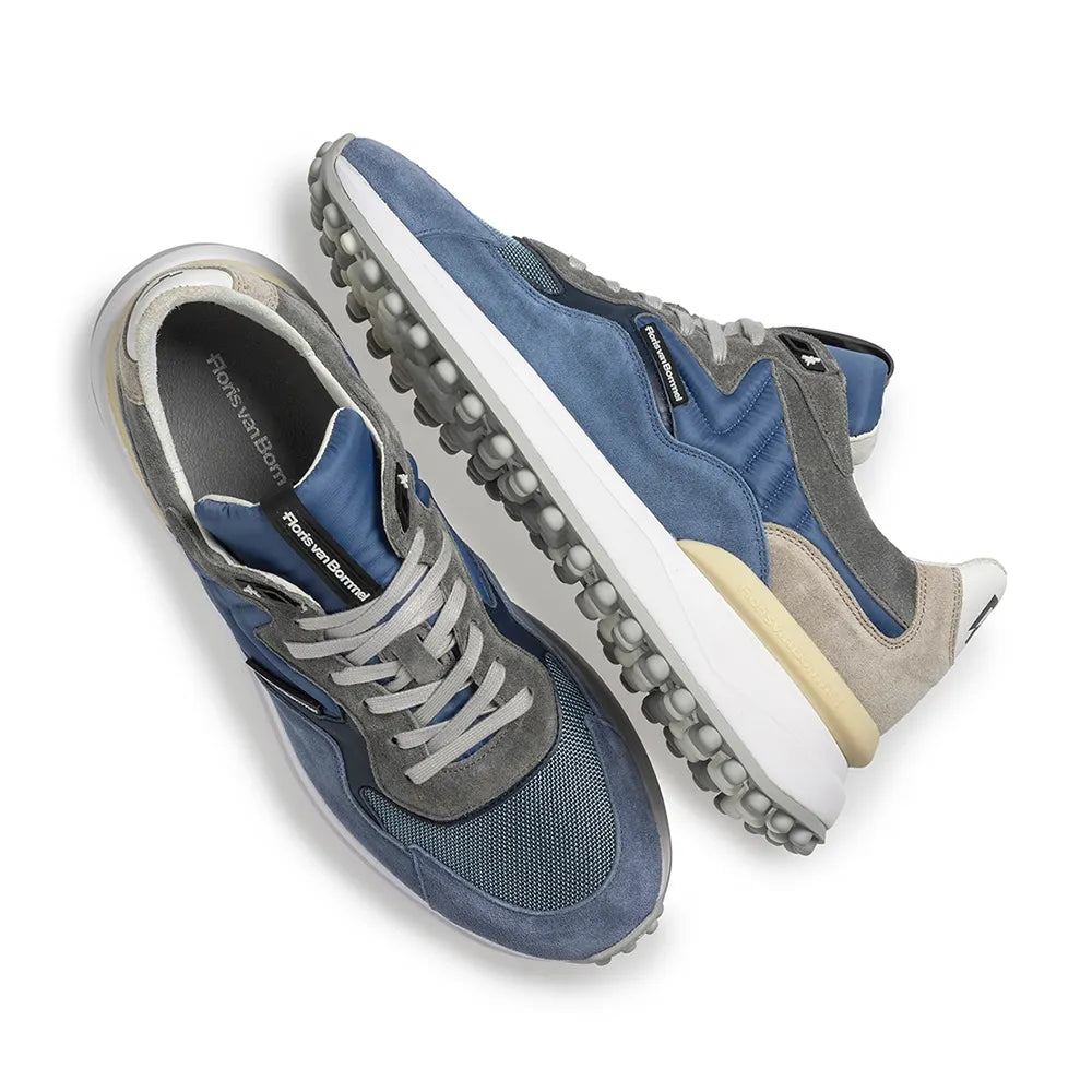 VAN BOMMEL SFM-10152-40-02 HERREN SCHUHE FLORIS SPORT SNEAKER LEDER COMBI BLUE TEXTILE