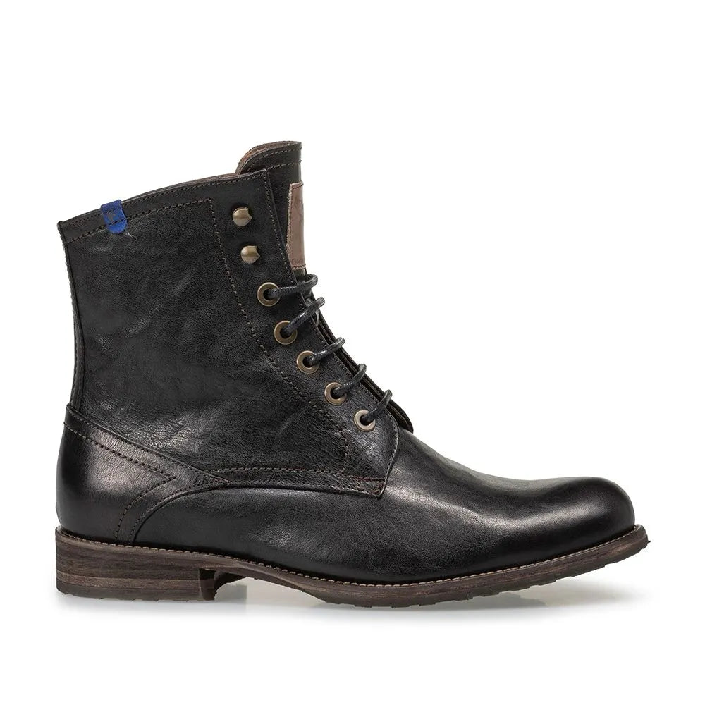 VAN BOMMEL 80011 Ferri 01.29 Herren Schnürstiefel Schnürboots Lammfell Black Schwarz