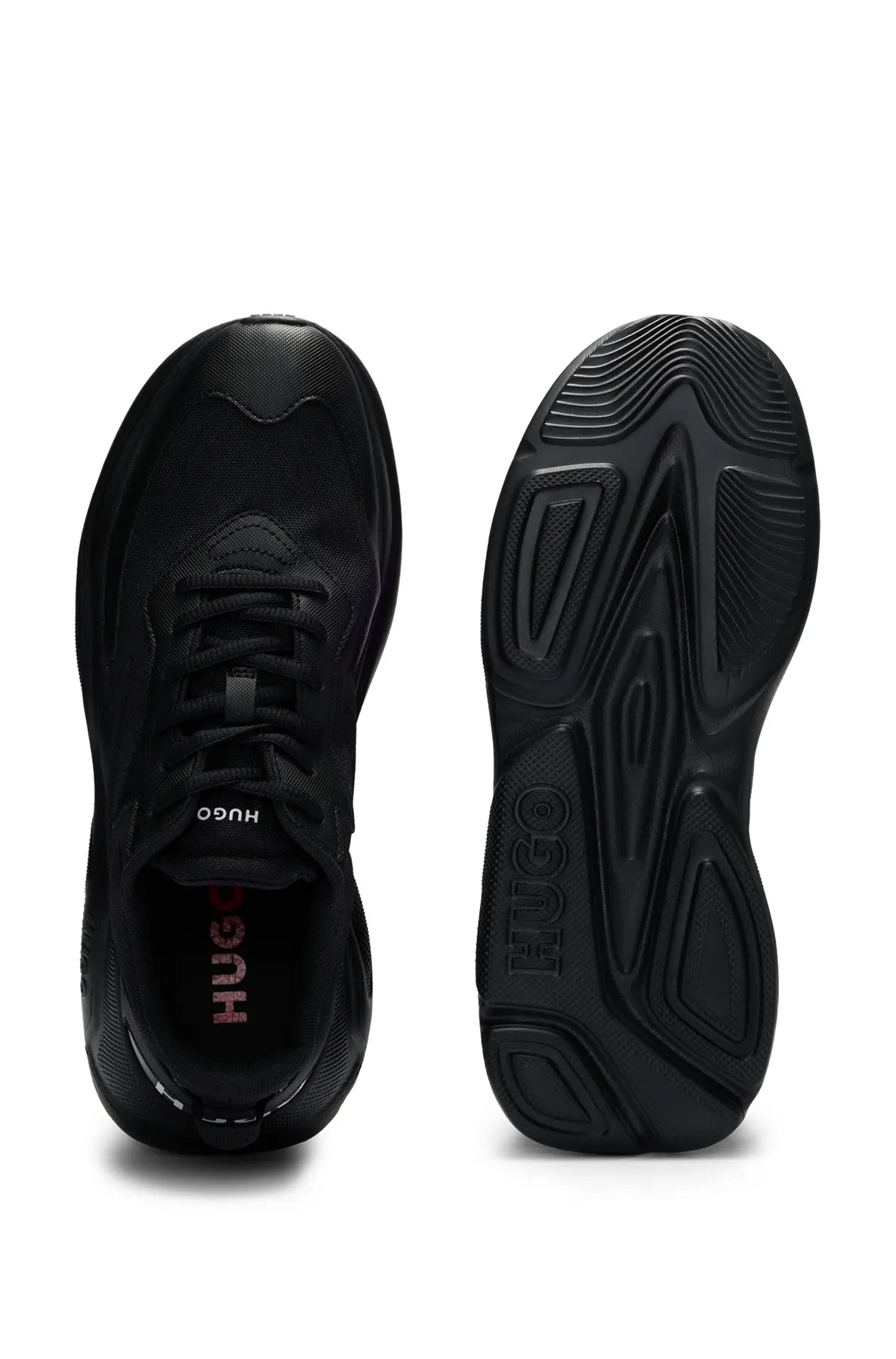 HUGO 50536660 Leon_Runn_cvpuW_N Sneakers mit Logo-Details Material-Mix Weiß