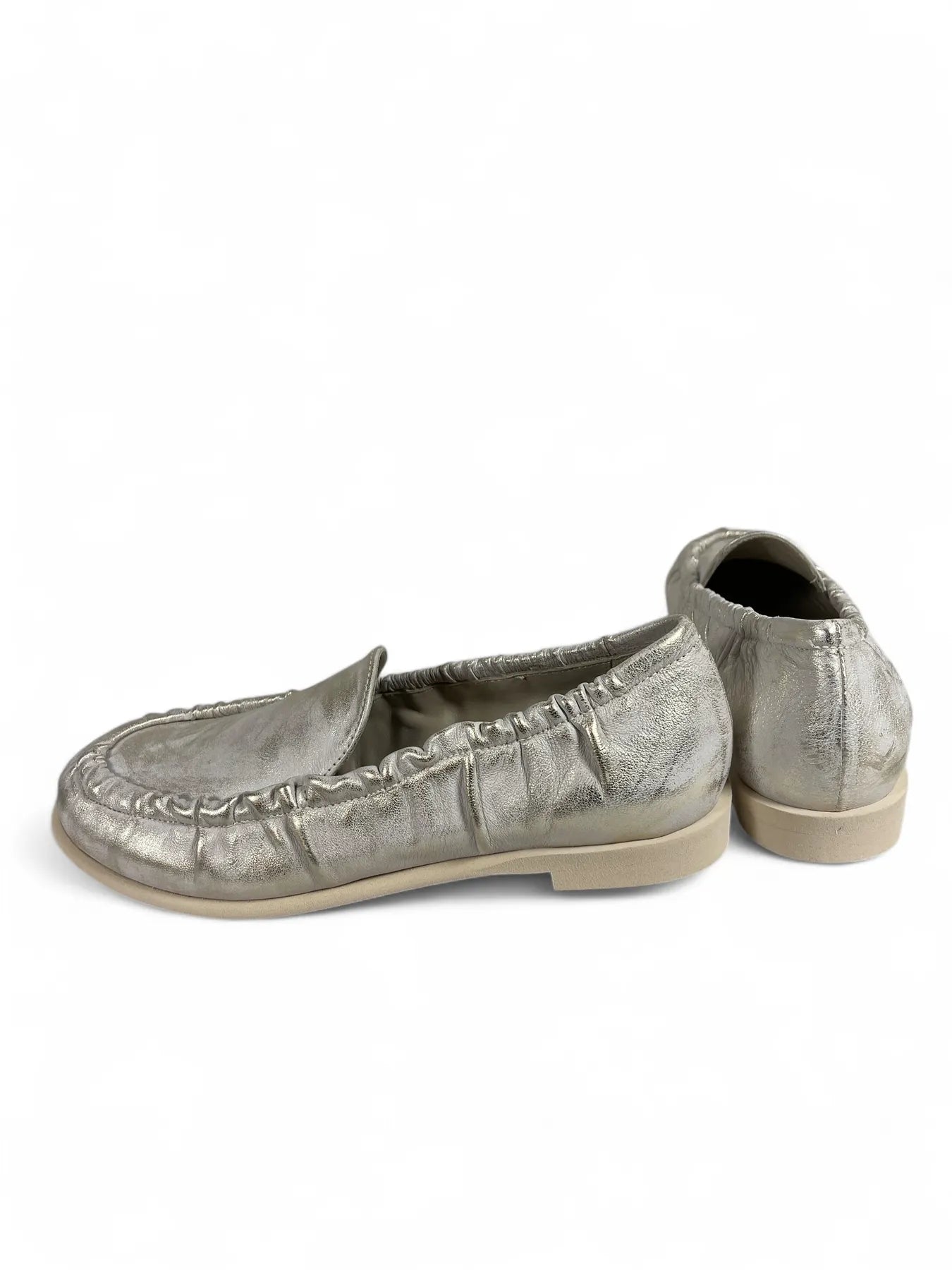 PATRIZIA BONFANTI DOVER - MILLY SATA GOMM BRUSHED DAMEN MOKASSINS SLIPPER SILBER.