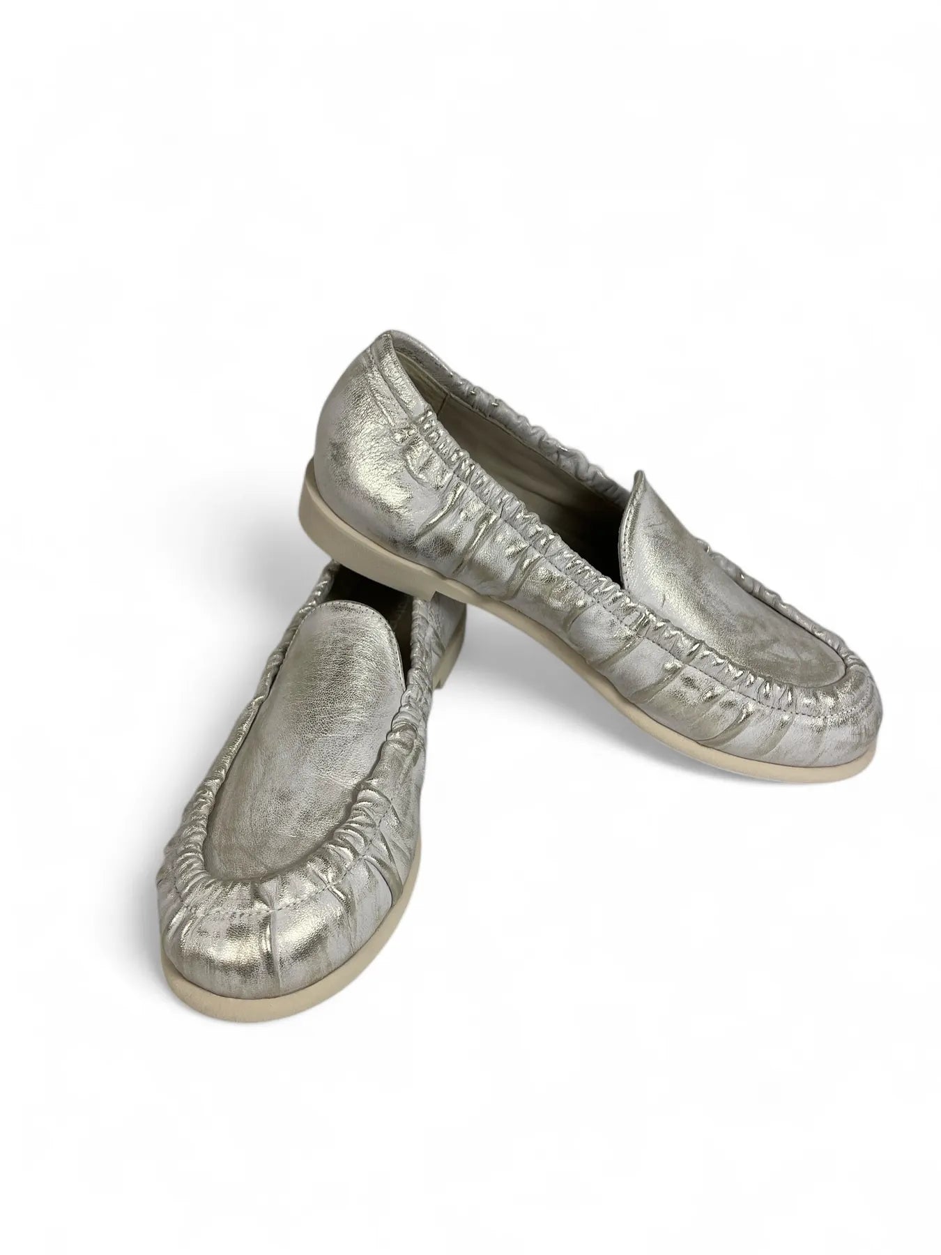 PATRIZIA BONFANTI DOVER - MILLY SATA GOMM BRUSHED DAMEN MOKASSINS SLIPPER SILBER.