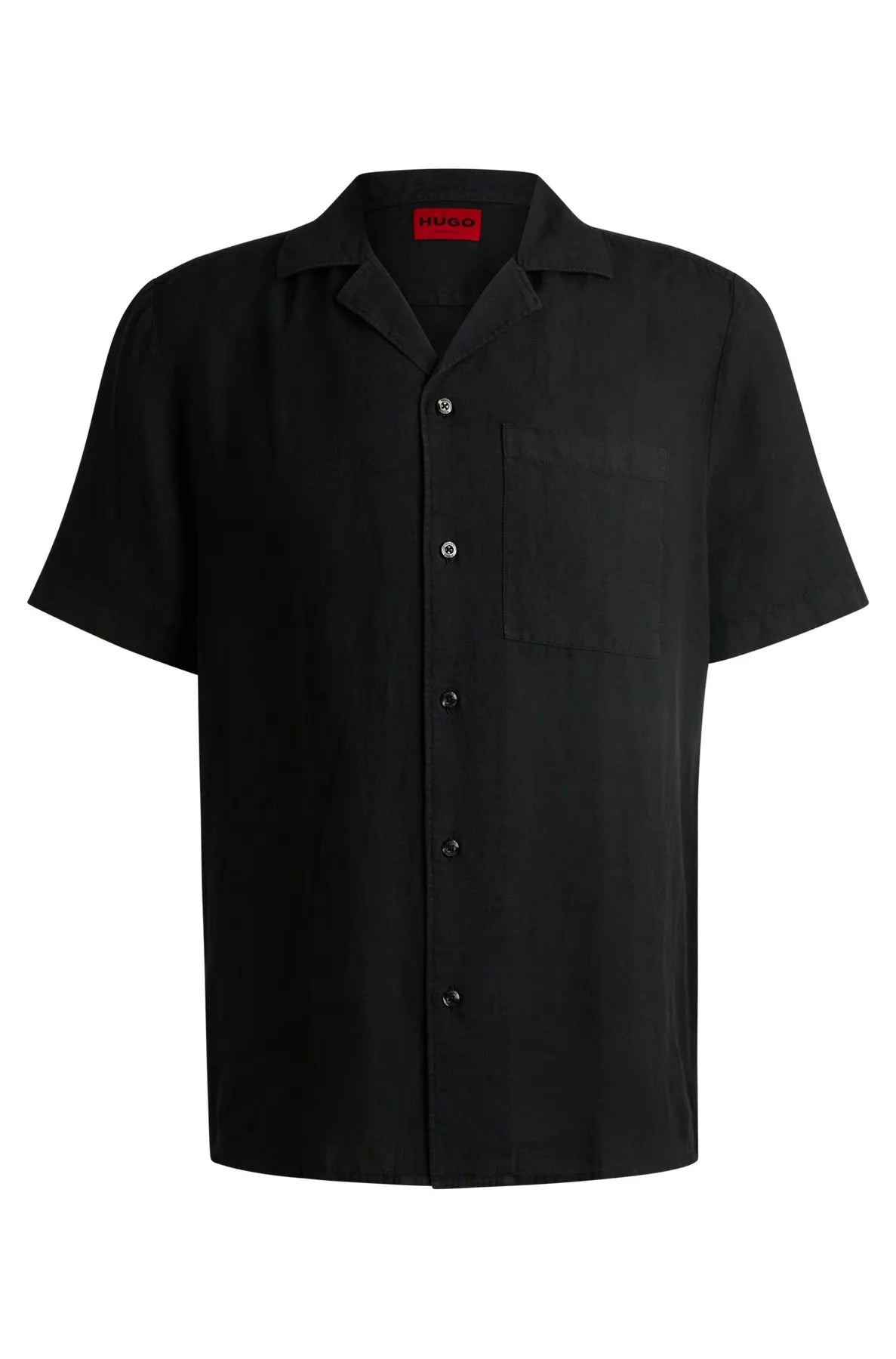 HUGO 50490761 Ellino Herren Leinenhemd Kurzarm Schwarz