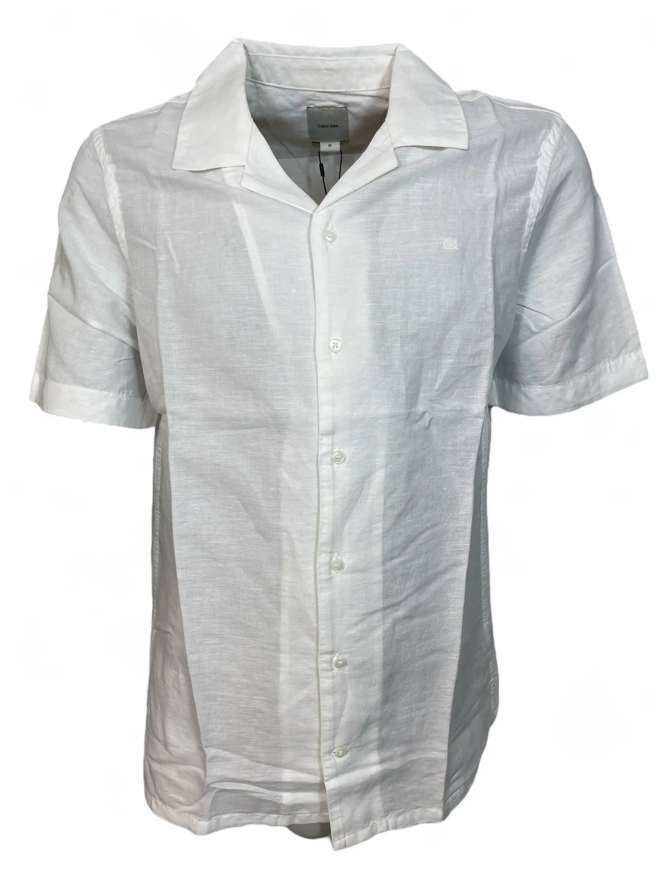CALVIN KLEIN K10K114197 LINEN COTTON CUBAN S/S SHIRT LEINEN HEMD WHITE
