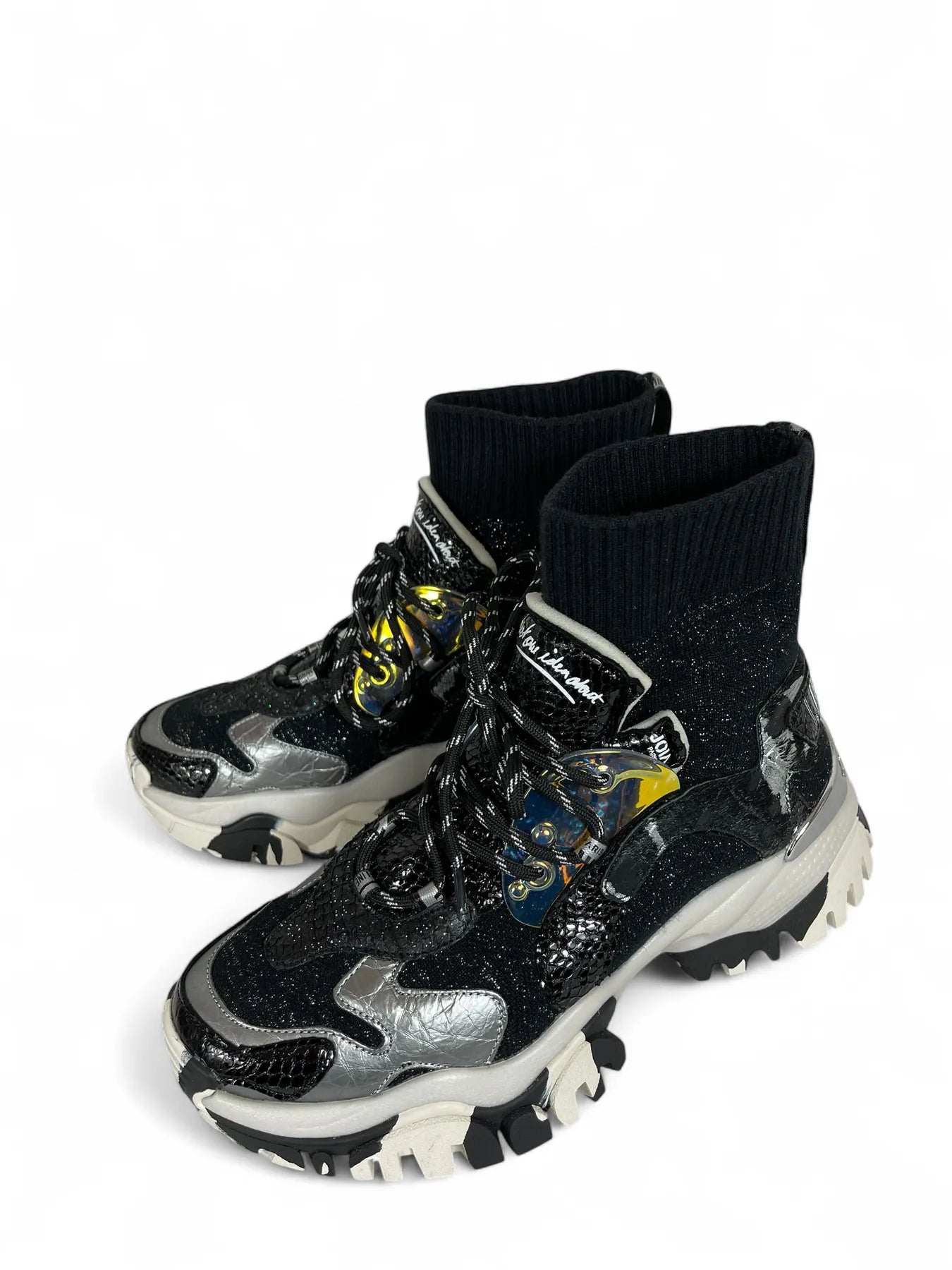 JOIA 2502095 LAZY Leather Stretch Sock Sneaker Black Silver