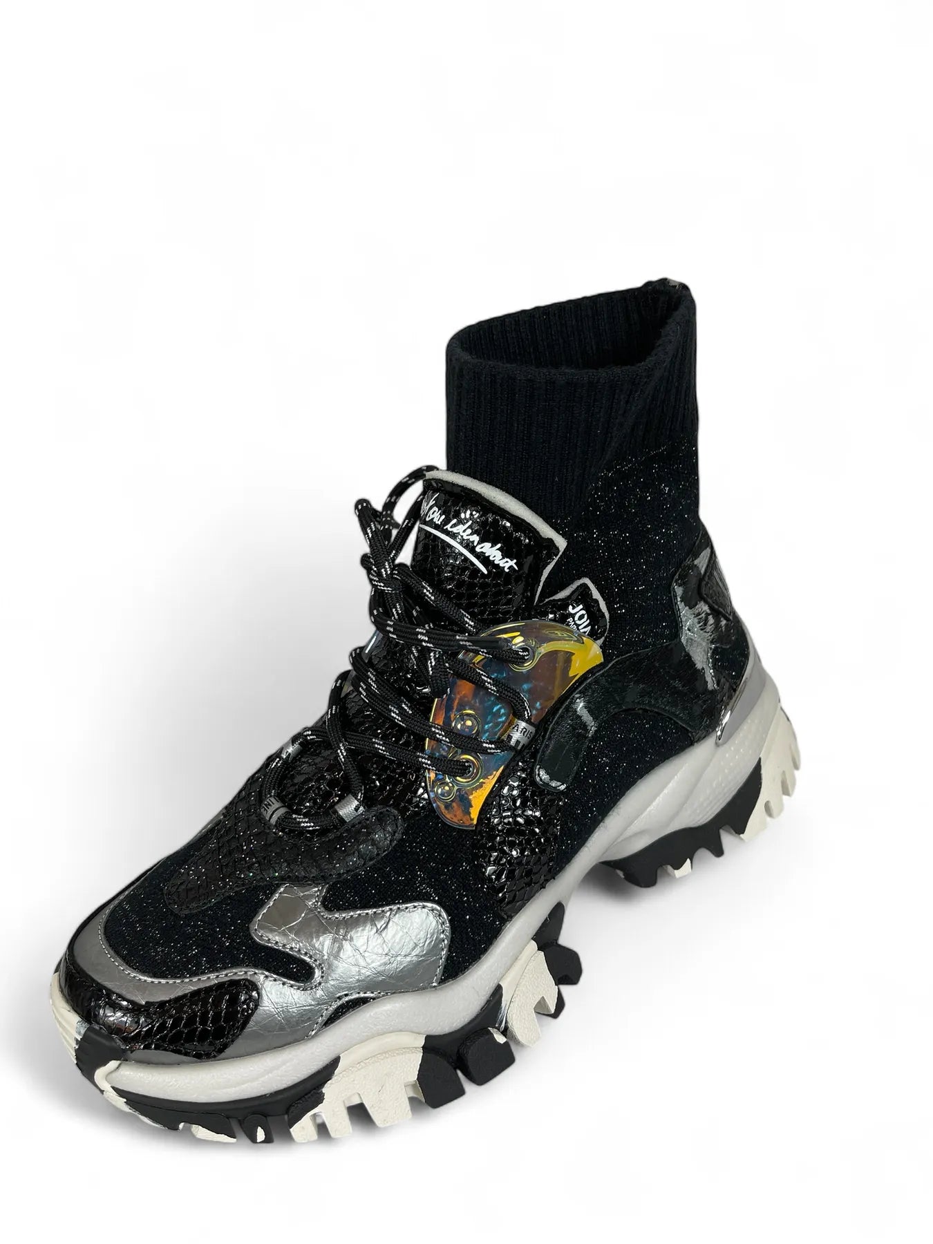 JOIA 2502095 LAZY Leather Stretch Sock Sneaker Black Silver