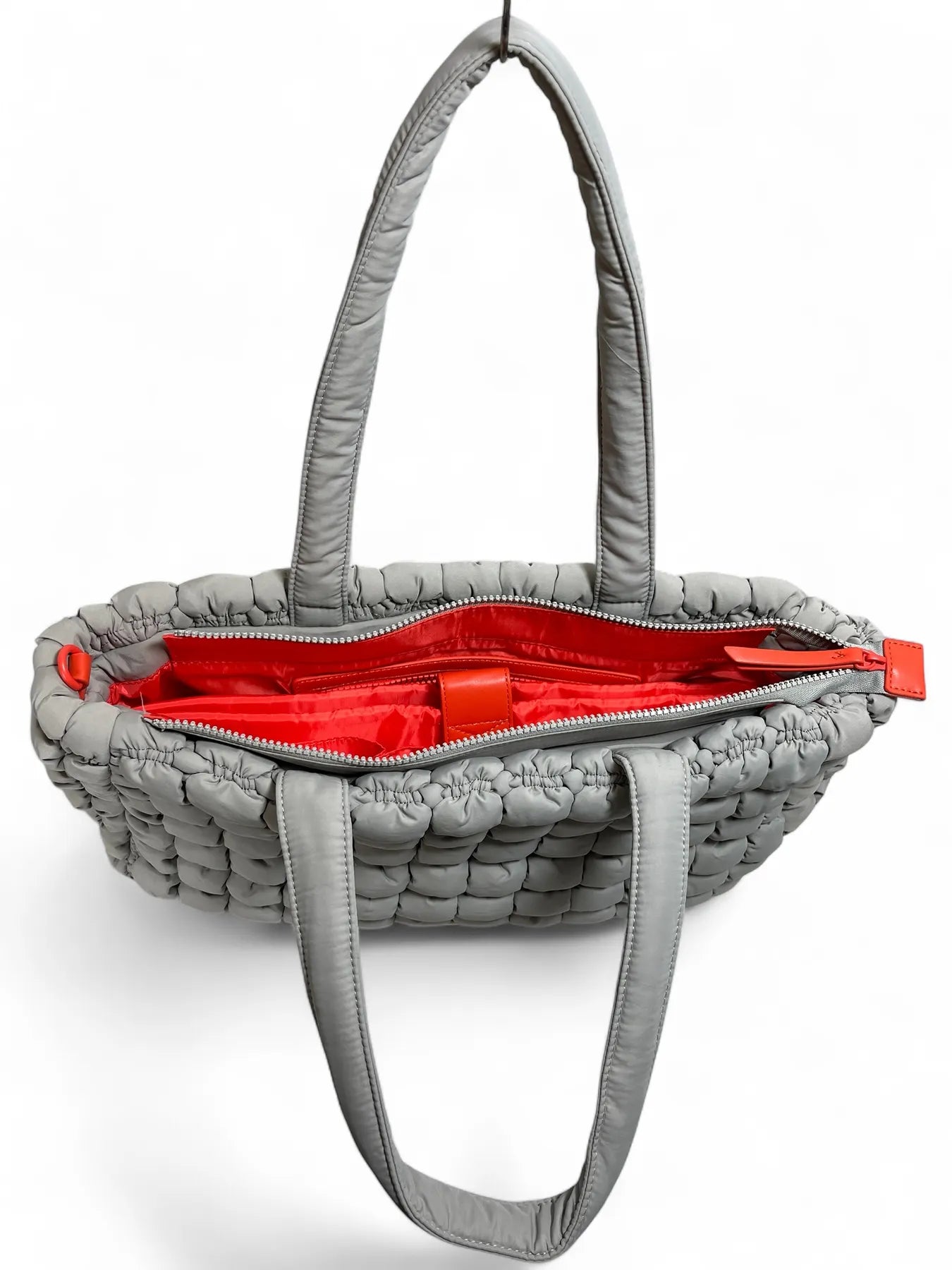 UNIO CORTINA BUBBLE NYLON SHOPPER PUFFER BAG ORANGE LIGHT GREY