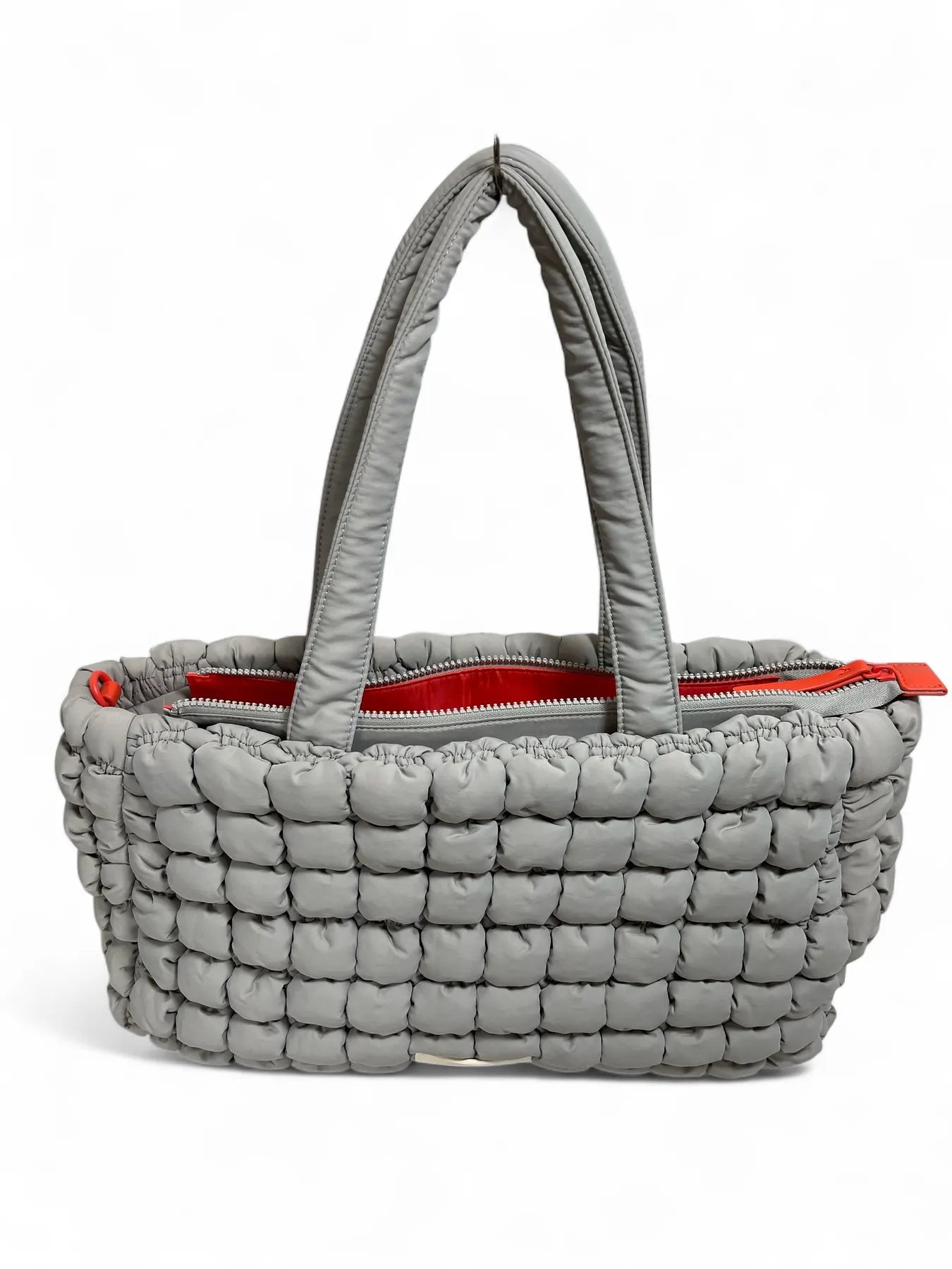 UNIO CORTINA BUBBLE NYLON SHOPPER PUFFER BAG ORANGE LIGHT GREY