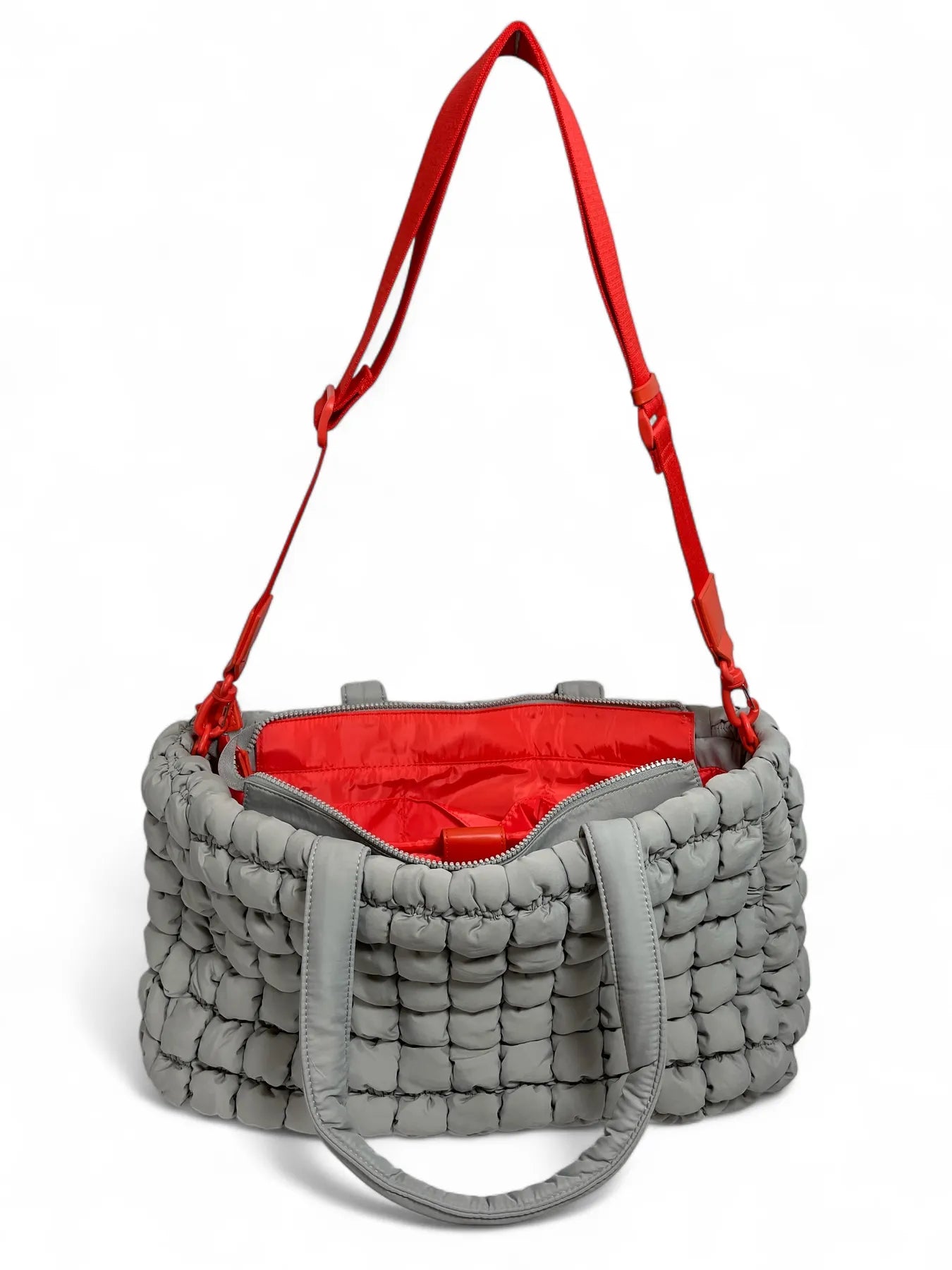 UNIO CORTINA BUBBLE NYLON SHOPPER PUFFER BAG ORANGE LIGHT GREY