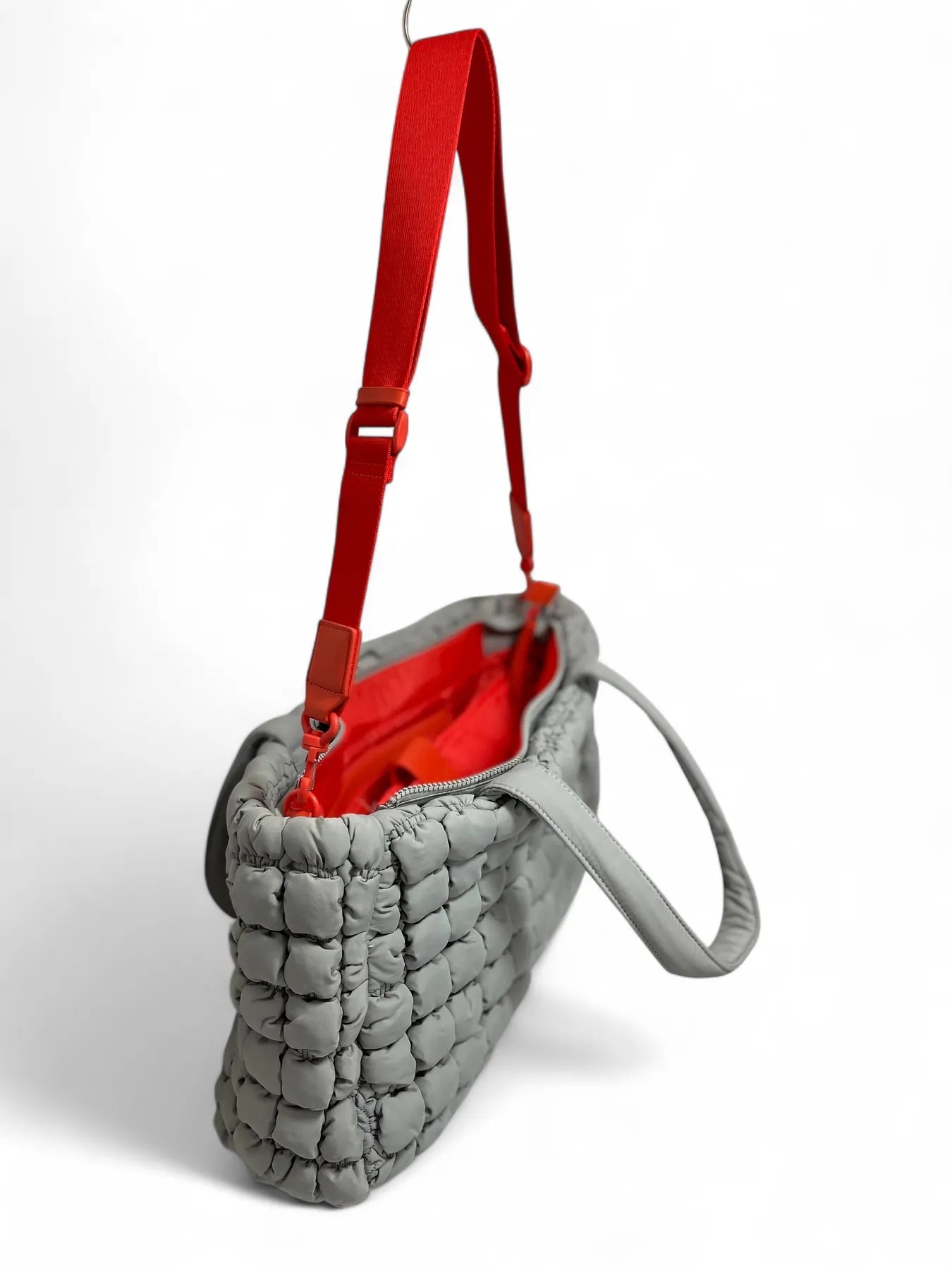 UNIO CORTINA BUBBLE NYLON SHOPPER PUFFER BAG ORANGE LIGHT GREY