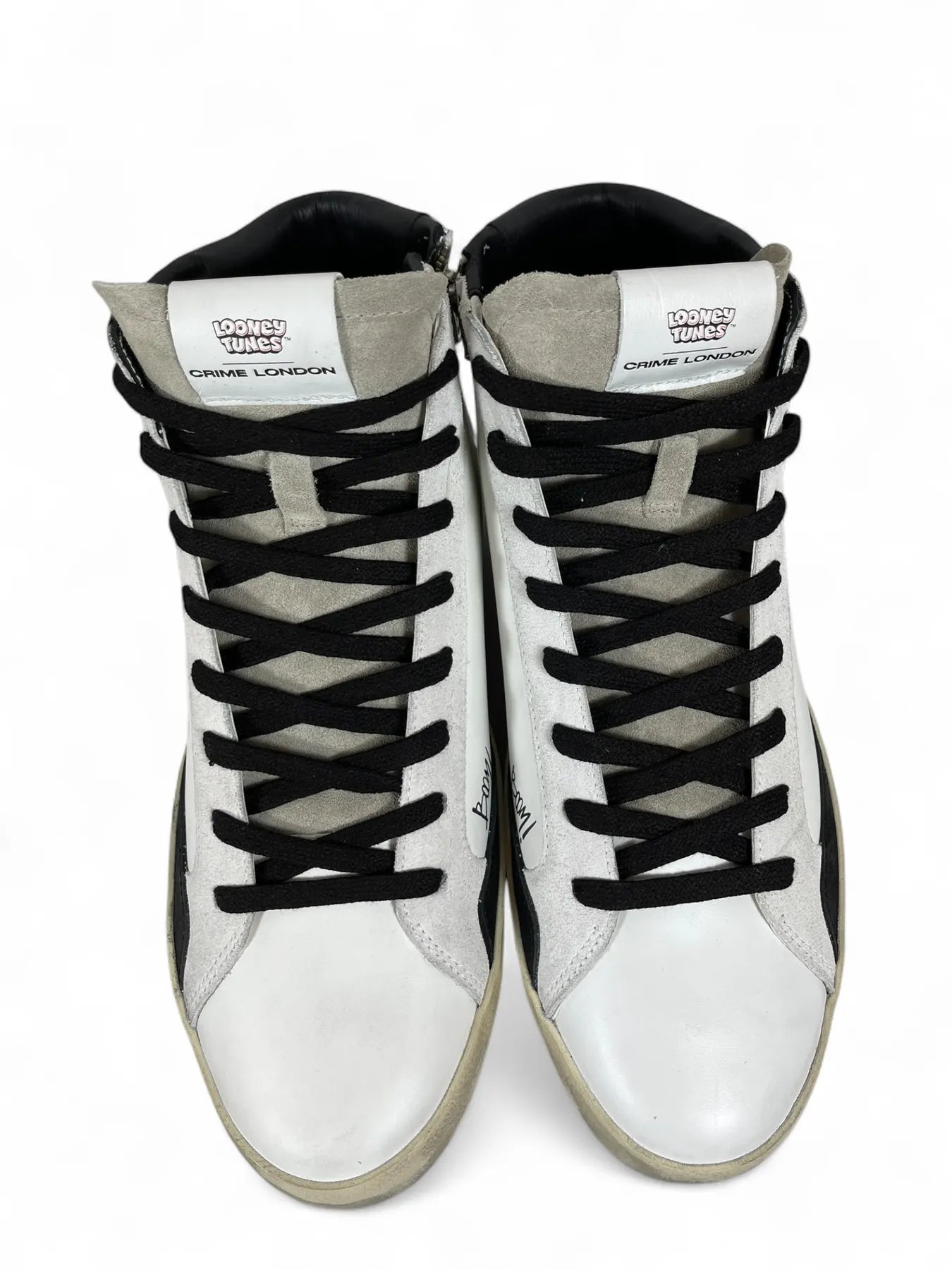 CRIME LONDON 77073AA8 Distressed High Top Sneaker Leder Comic Weiß