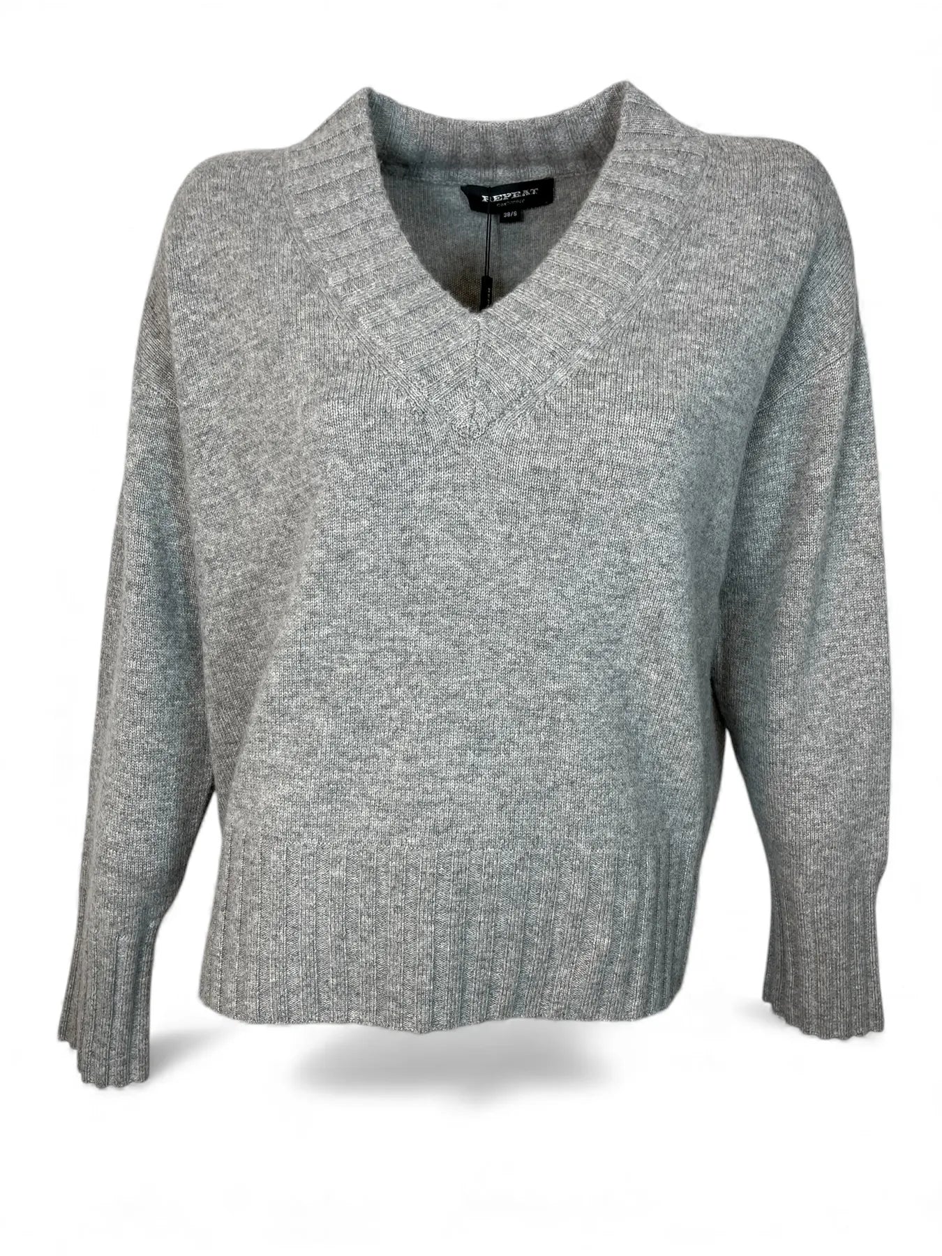 REPEAT 104529 Cashmere Pullover V-Ausschnitt Light Grey