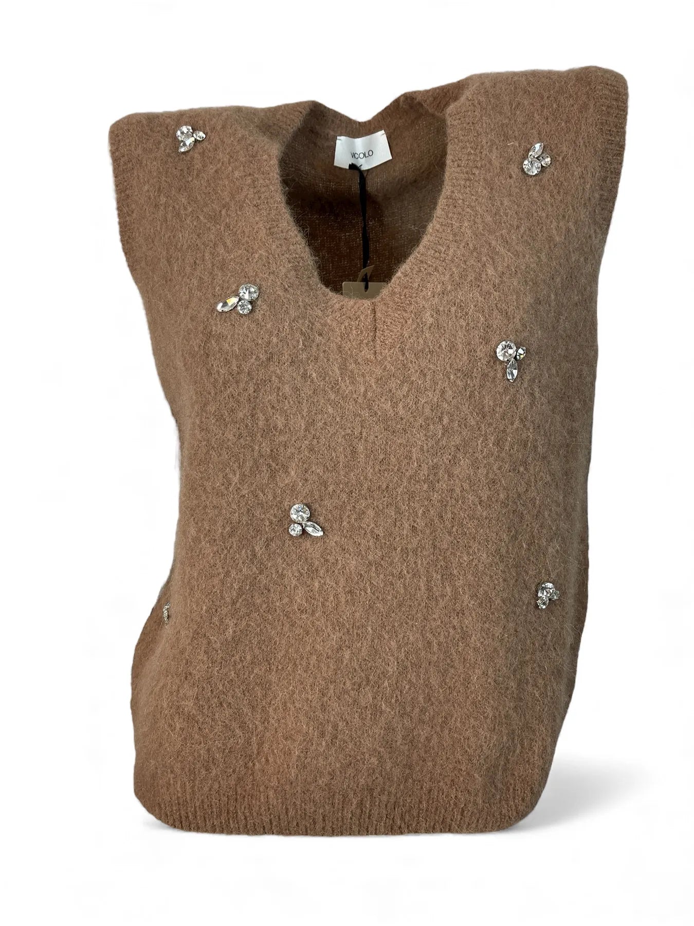 VICOLO 55049F DAMEN PULLOVER STRICKWESTE STRASS TABACCO