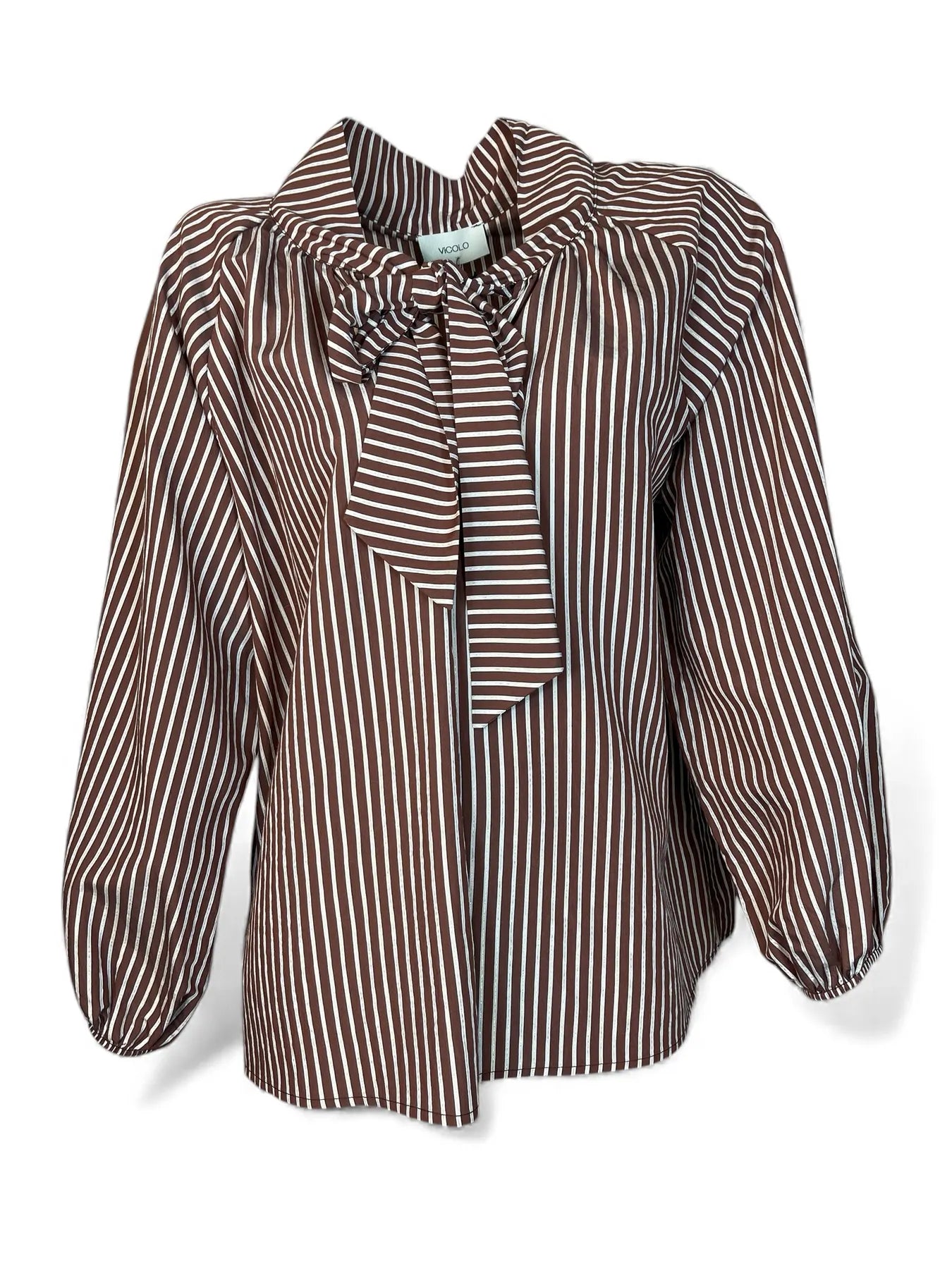 VICOLO TF0288 SCHLUPPEN BLUSE MIT STREIFEN TABACCO