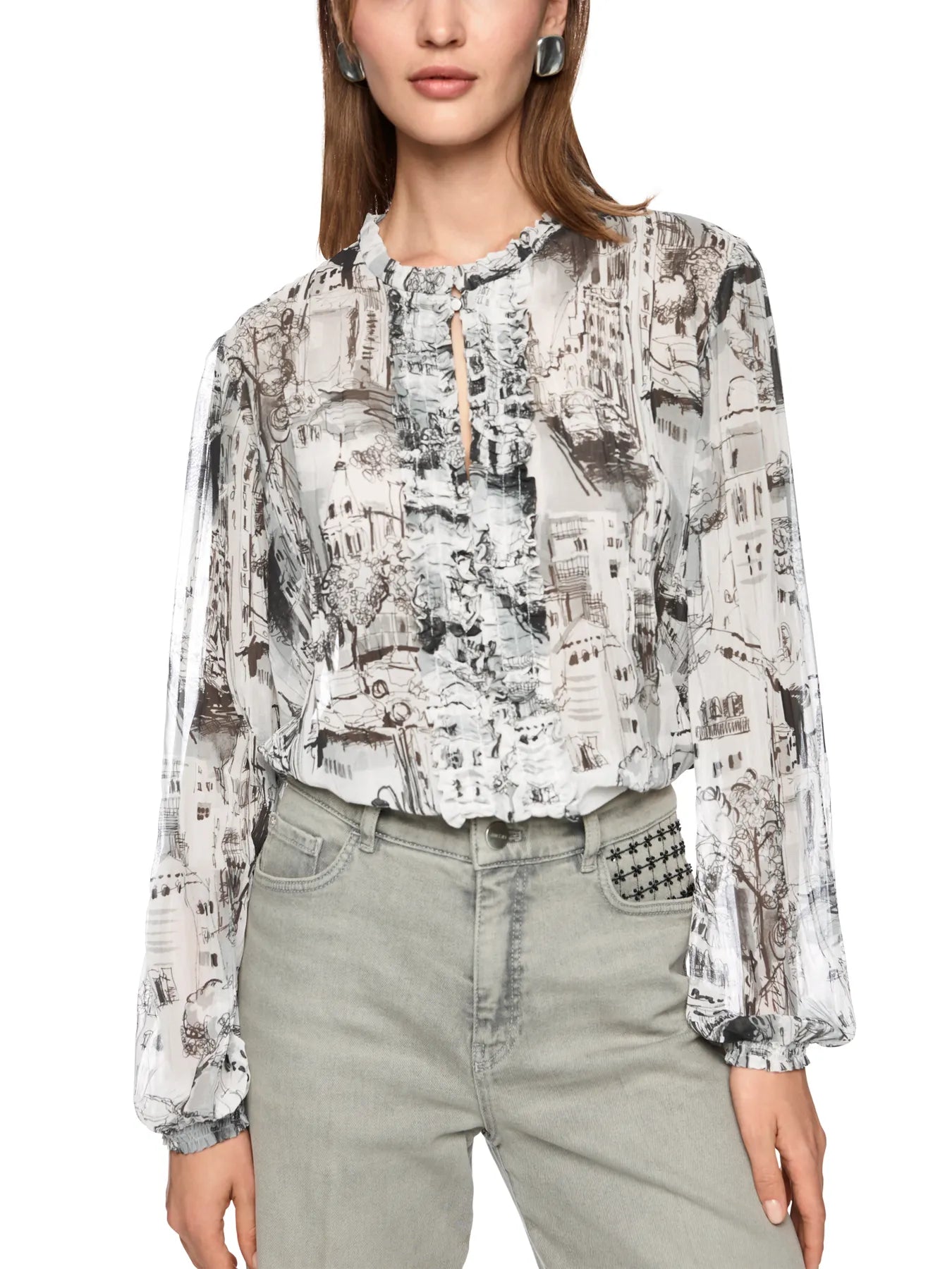 MARC CAIN ZC 51.22 W74 CITY-Print Bluse Material smoke