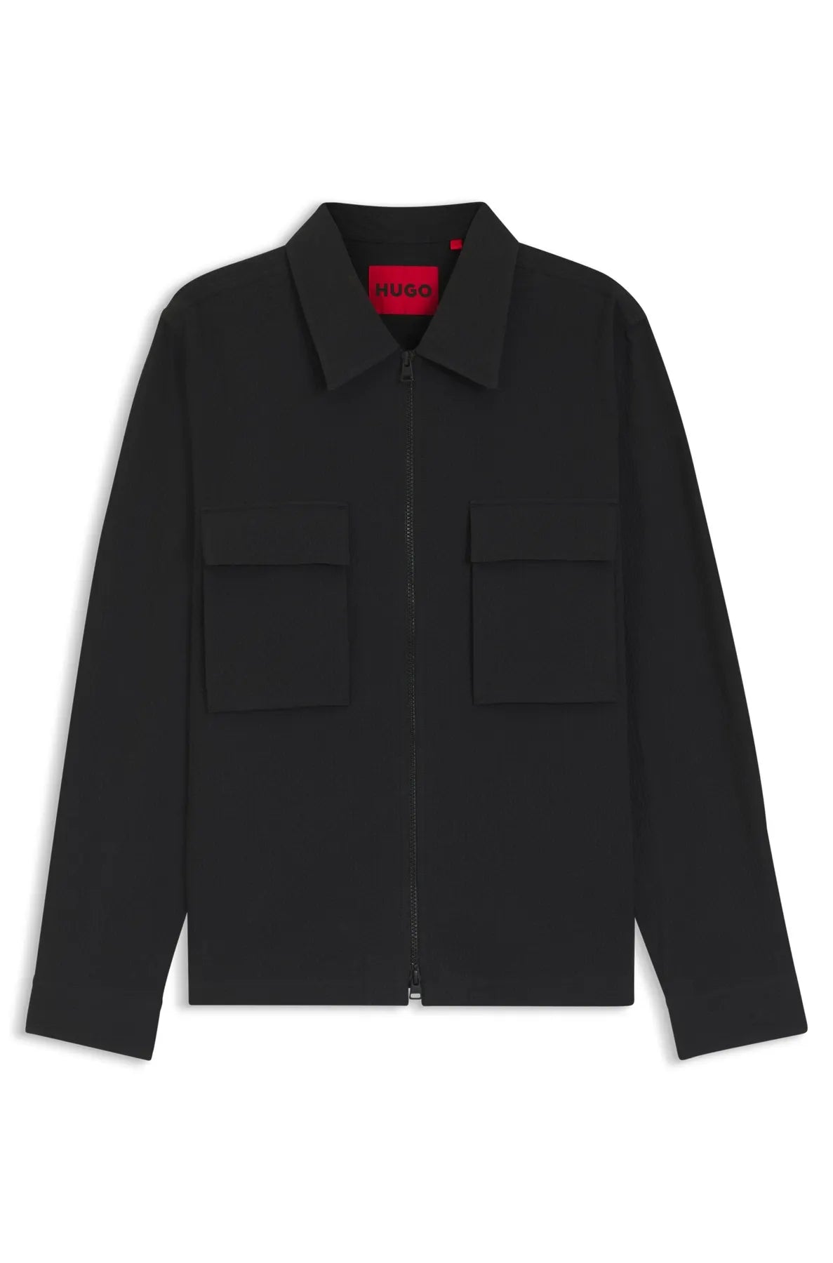 HUGO 50561092 Eselio Overshirt mit Reißverschluss Seersucker Schwarz