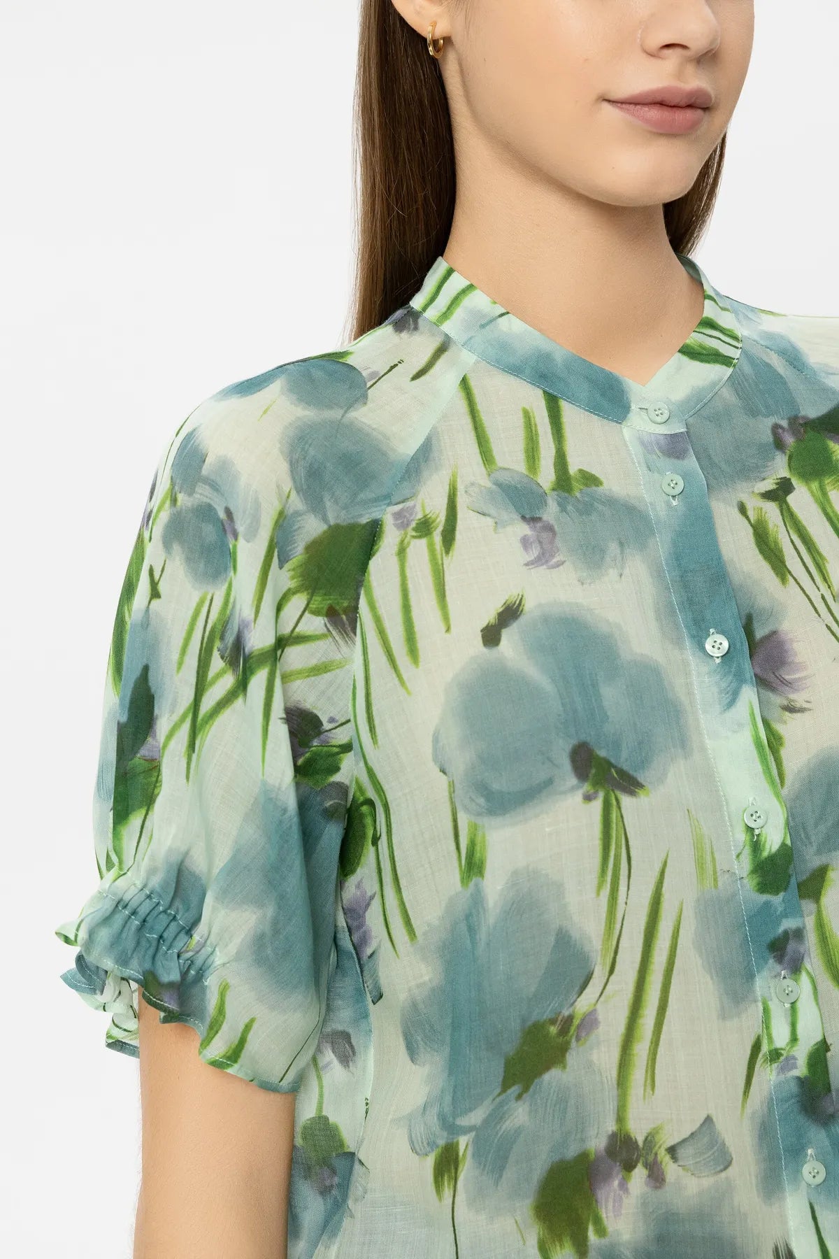 LUISA CERANO
238690/3833-0 Ramie-Bluse mit Flower-Print Kurzarm