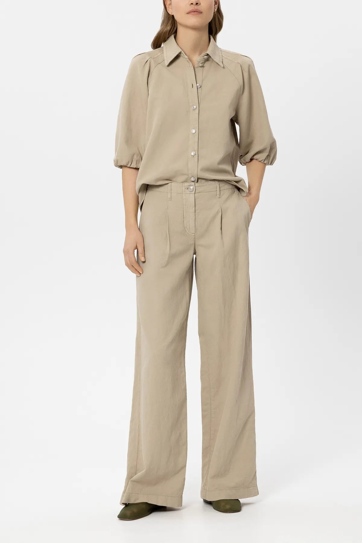 LUISA CERANO 638885/3716-0 Jeans-Optik Wideleg-Chino aus Leinen-Mix Sand