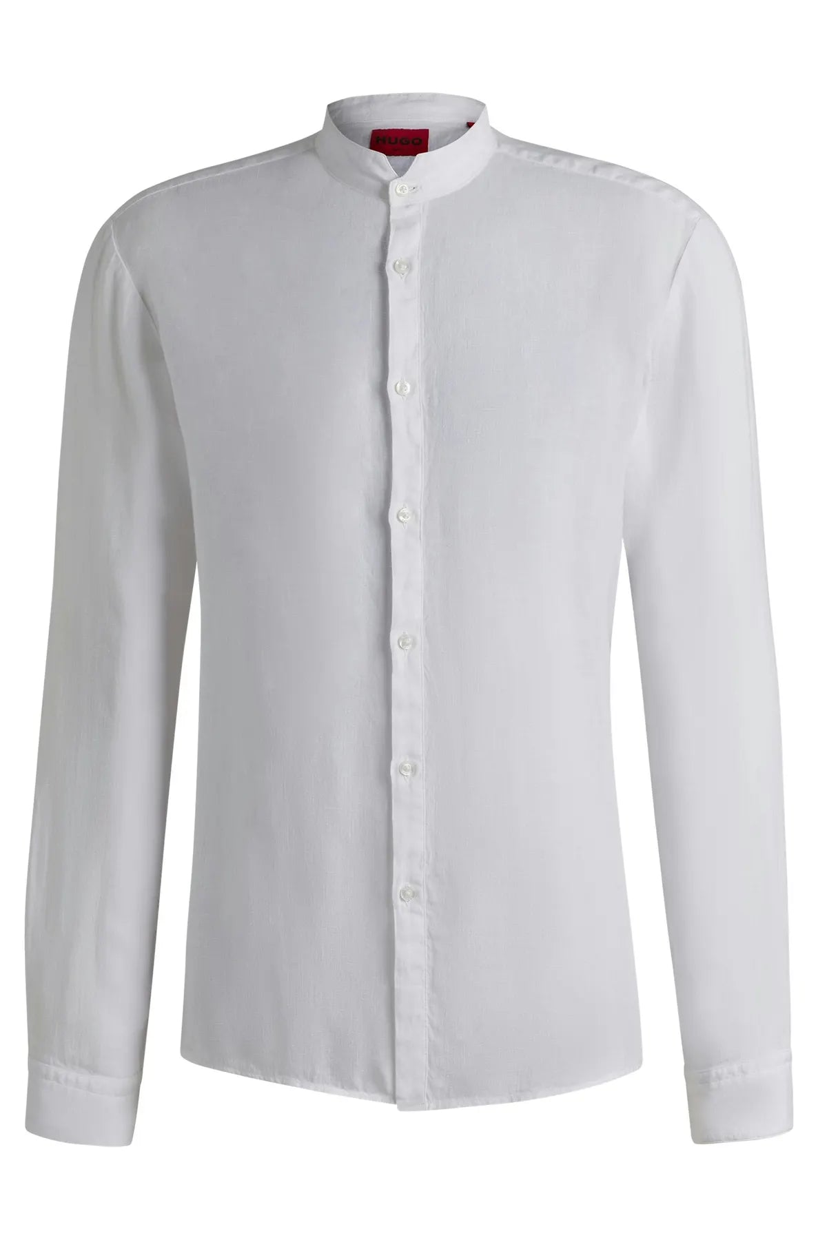 HUGO 50490740 Elvory Slim-Fit Hemd aus Leinen-Canvas Weiß