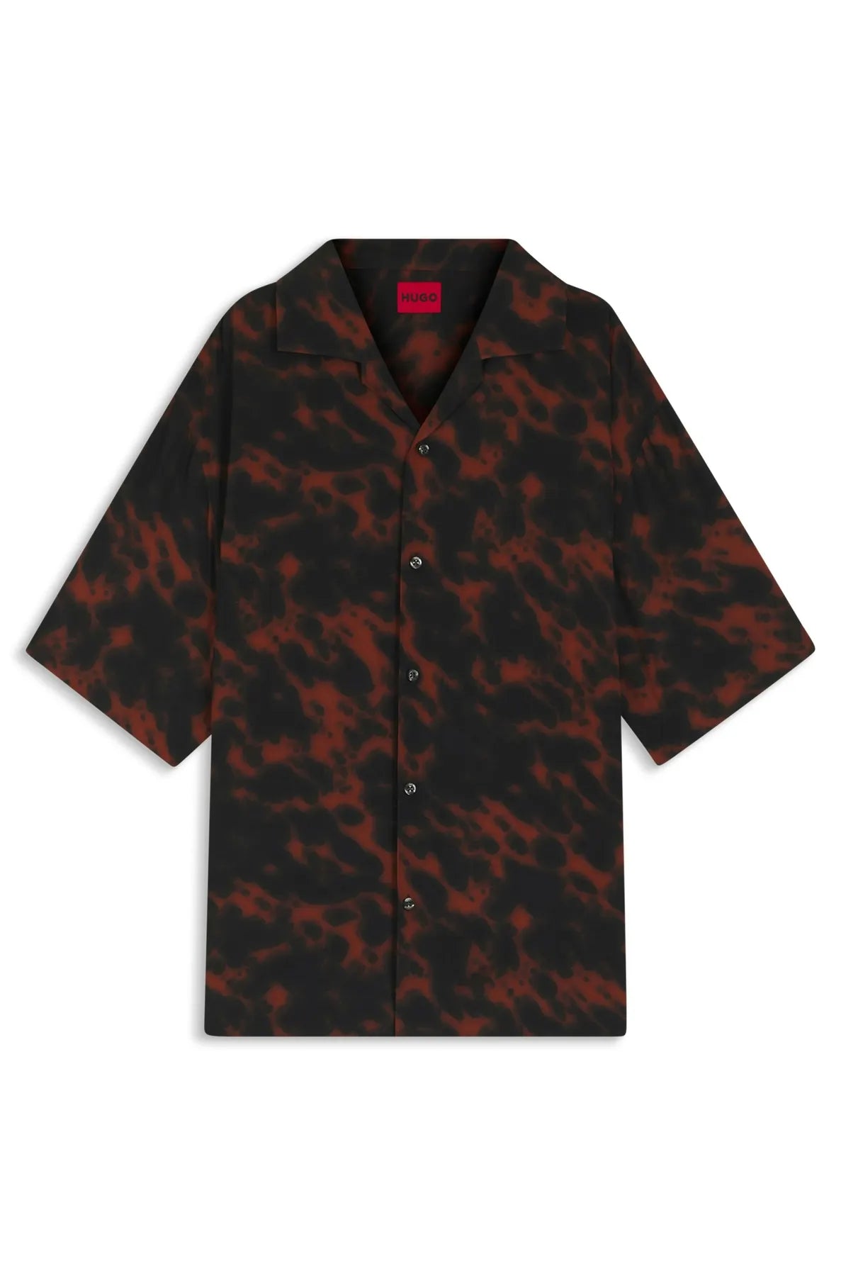 HUGO 50560596 Espino Hemd mit Print Schwarz/Braun 982