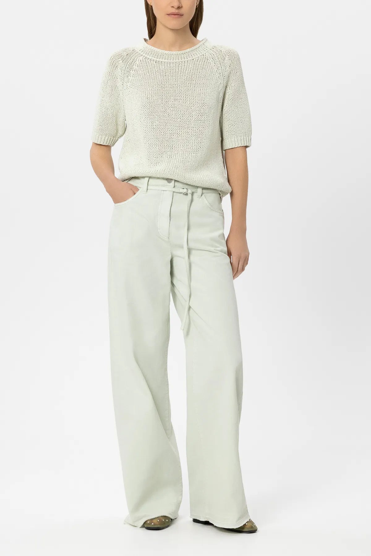 LUISA CERANO 638657/3829-0 Wideleg-Denim mit Bindegürtel pistachio