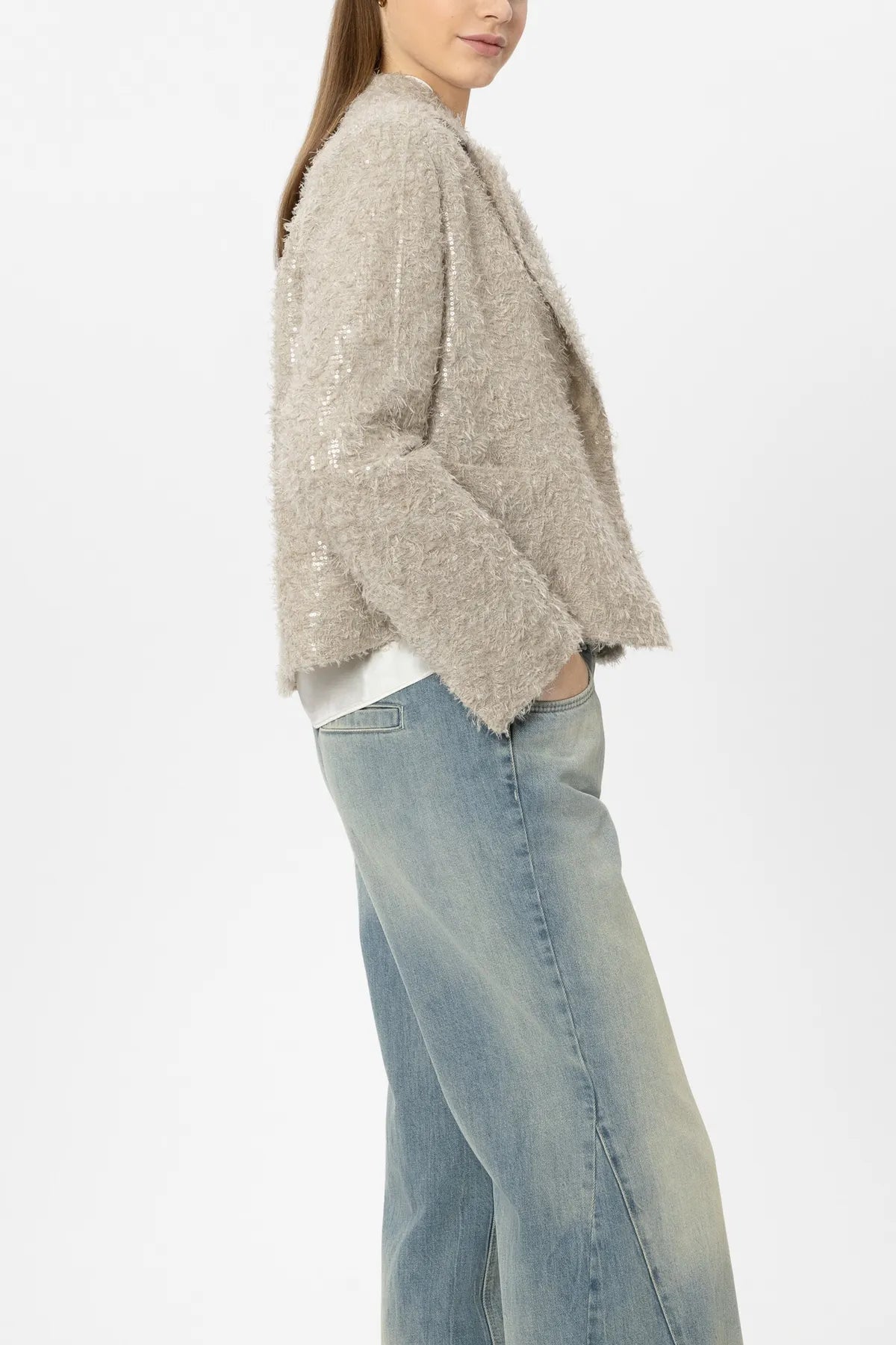 LUISA CERANO 438085/3825-0 Pailletten-Cabanjacke taupe
