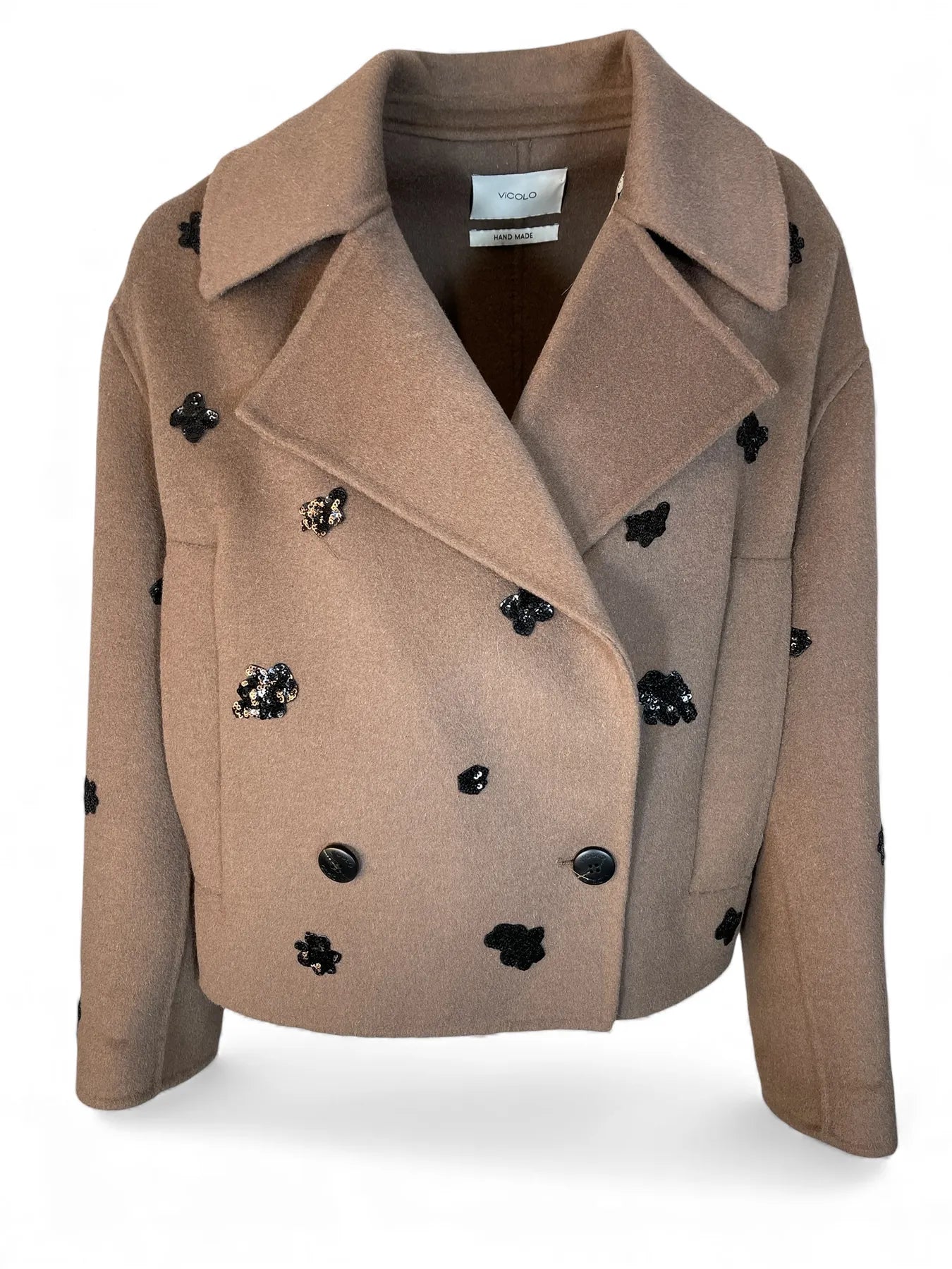 VICOLO RF0002 DAMEN WOLLJACKE PAILLETTEN TABACCO