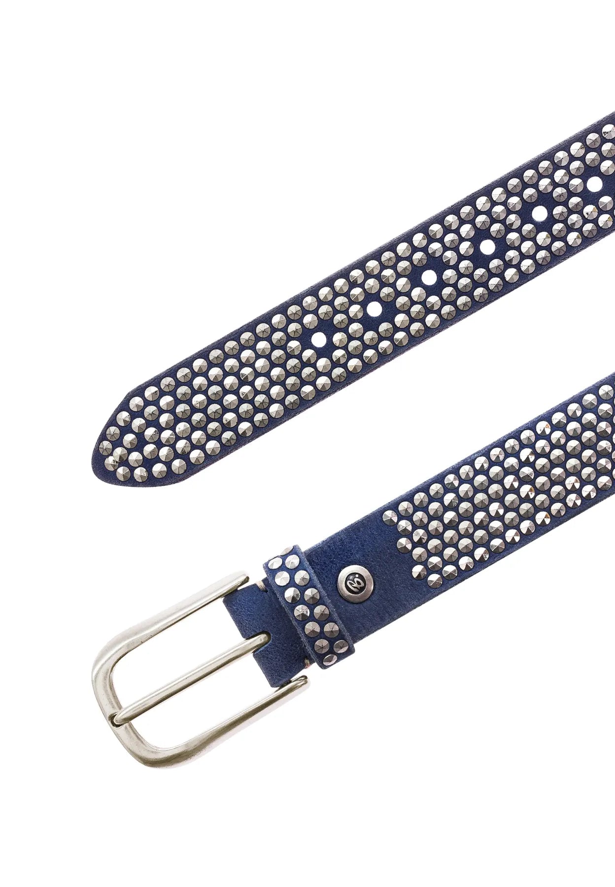 B.BELT BB0225L03 Zoe Silver Damen Leder Gürtel 35mm mit Nieten Marine Blau