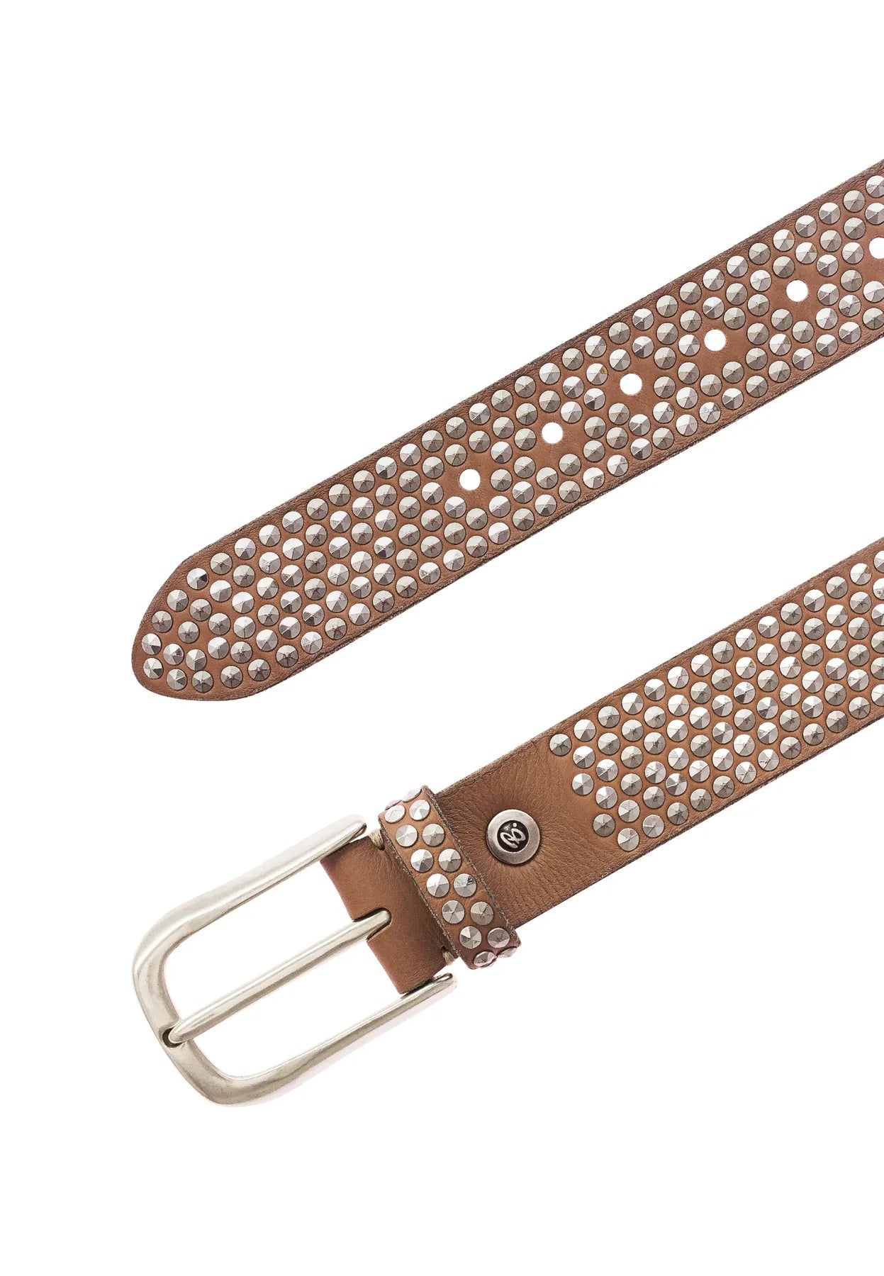 B.BELT BB0225L03 Zoe Silver Damen Leder Gürtel 35mm mit Nieten Camel