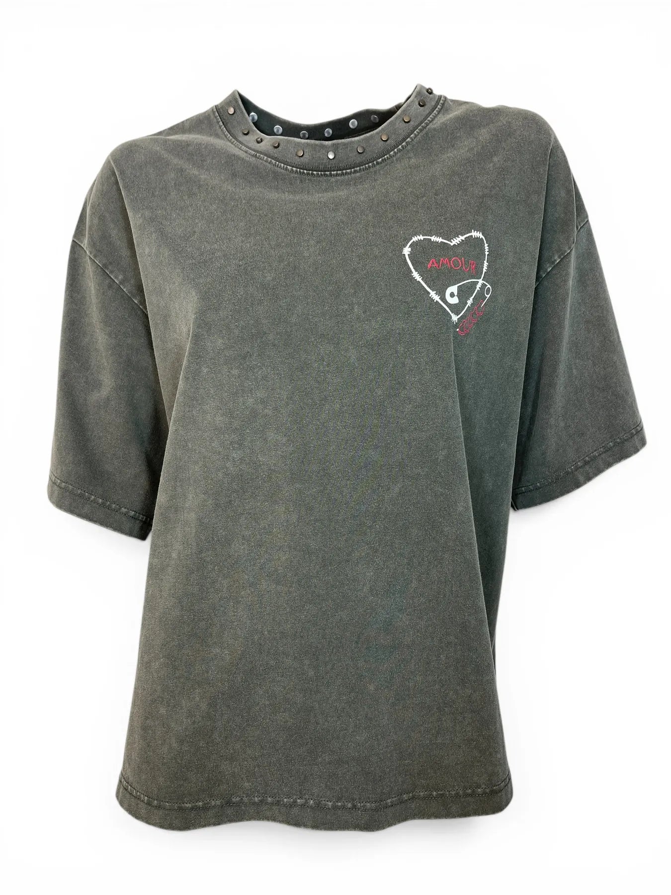 NICE.PEACE NP-741-7615 DAMEN T-SHIRT MIT NIETEN GREY