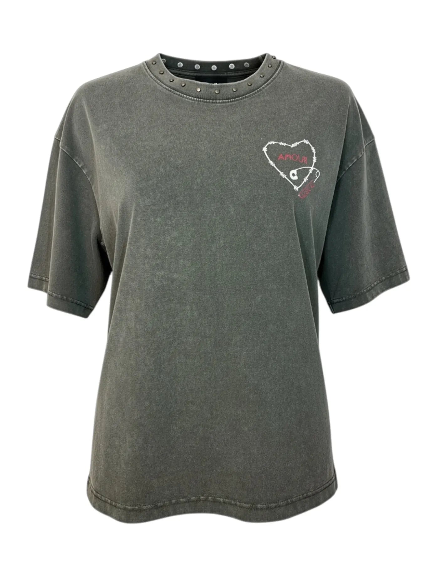 NICE.PEACE NP-741-7615 DAMEN T-SHIRT MIT NIETEN GREY.