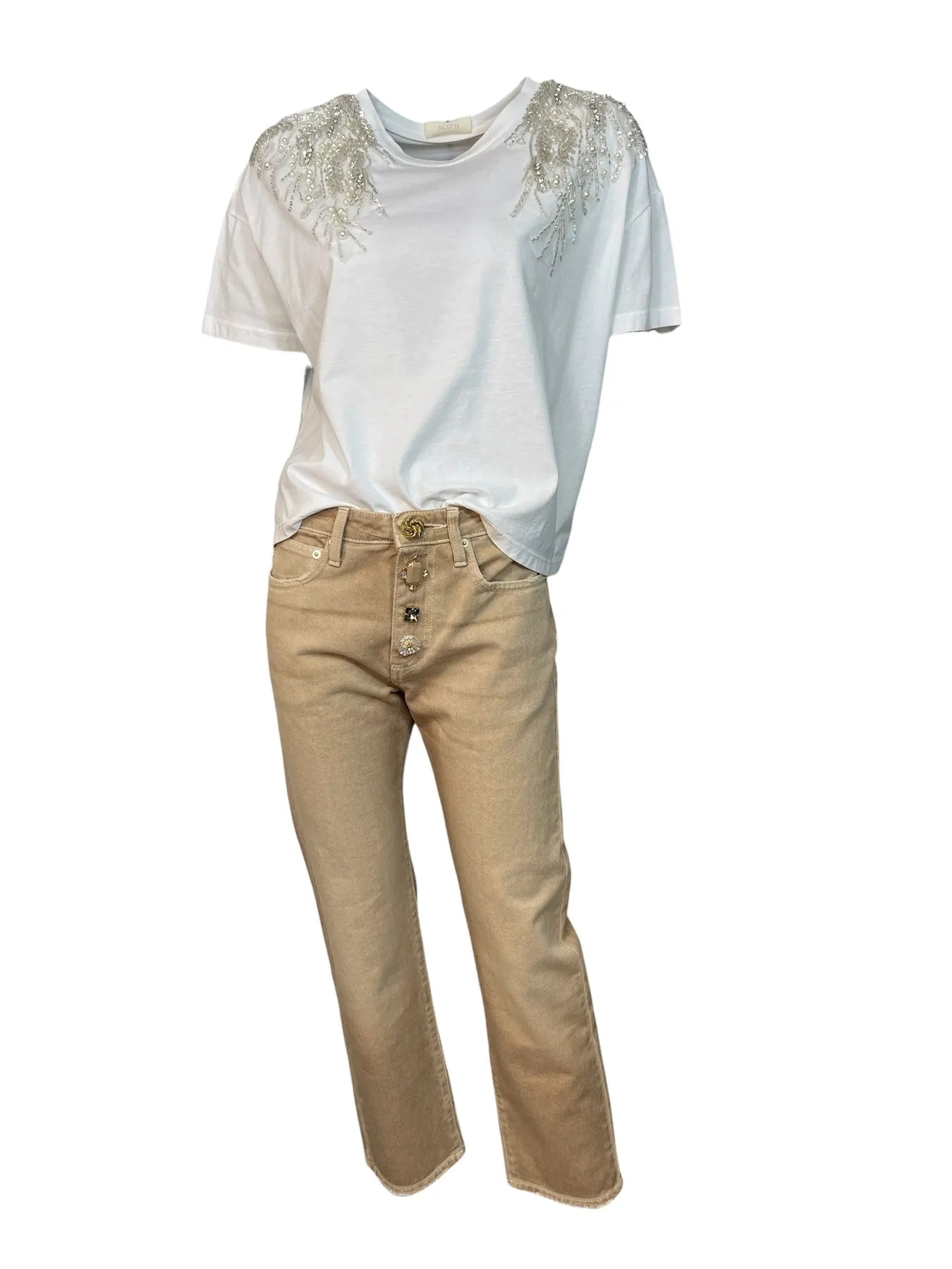 VICOLO DAB5112 JEANS STRASS PAILLETTEN BRAUN BRONCE