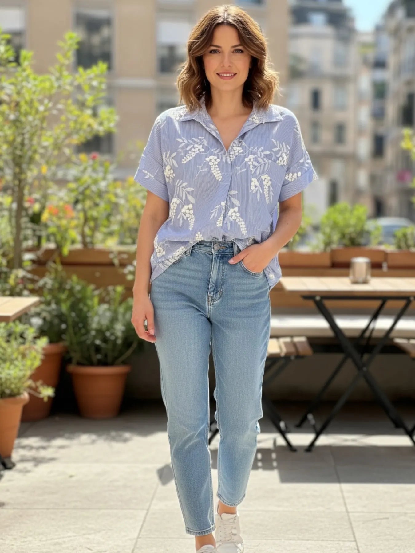 VICOLO TAB0526 BLUSE AZURO/NATURALE