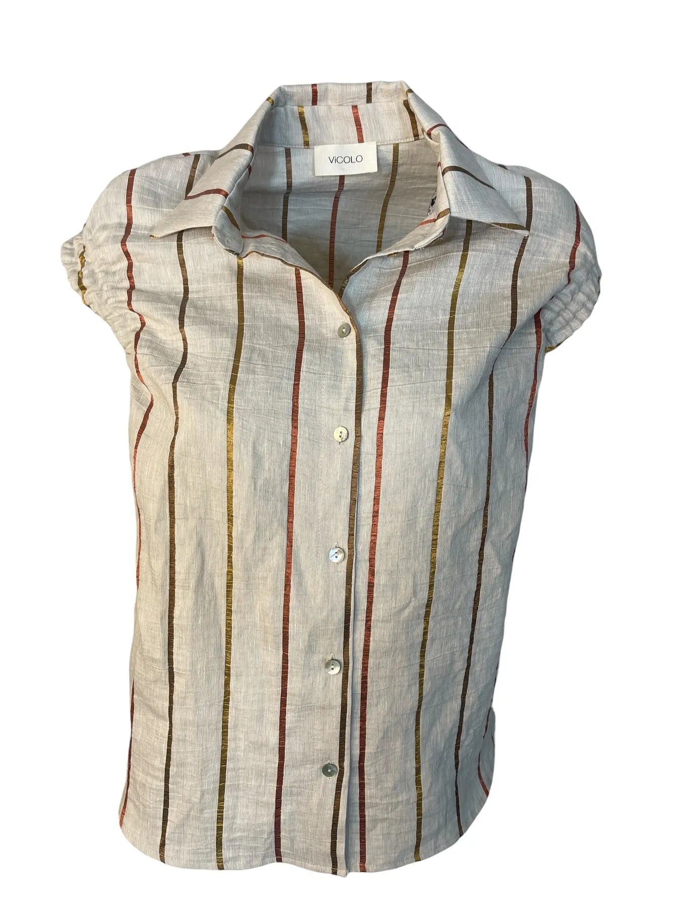 VICOLO TAB0690 BLUSENTOP MIT STREIFEN LEINEN-MIX BURRO