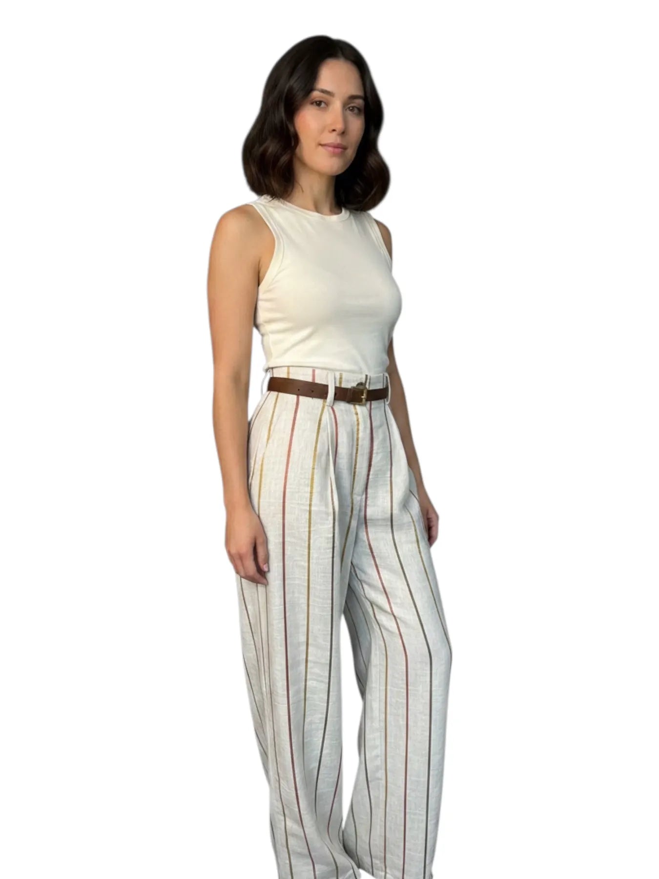 VICOLO TAB0692 DAMEN HOSE MIT STREIFEN LEINEN-MIX BURRO
