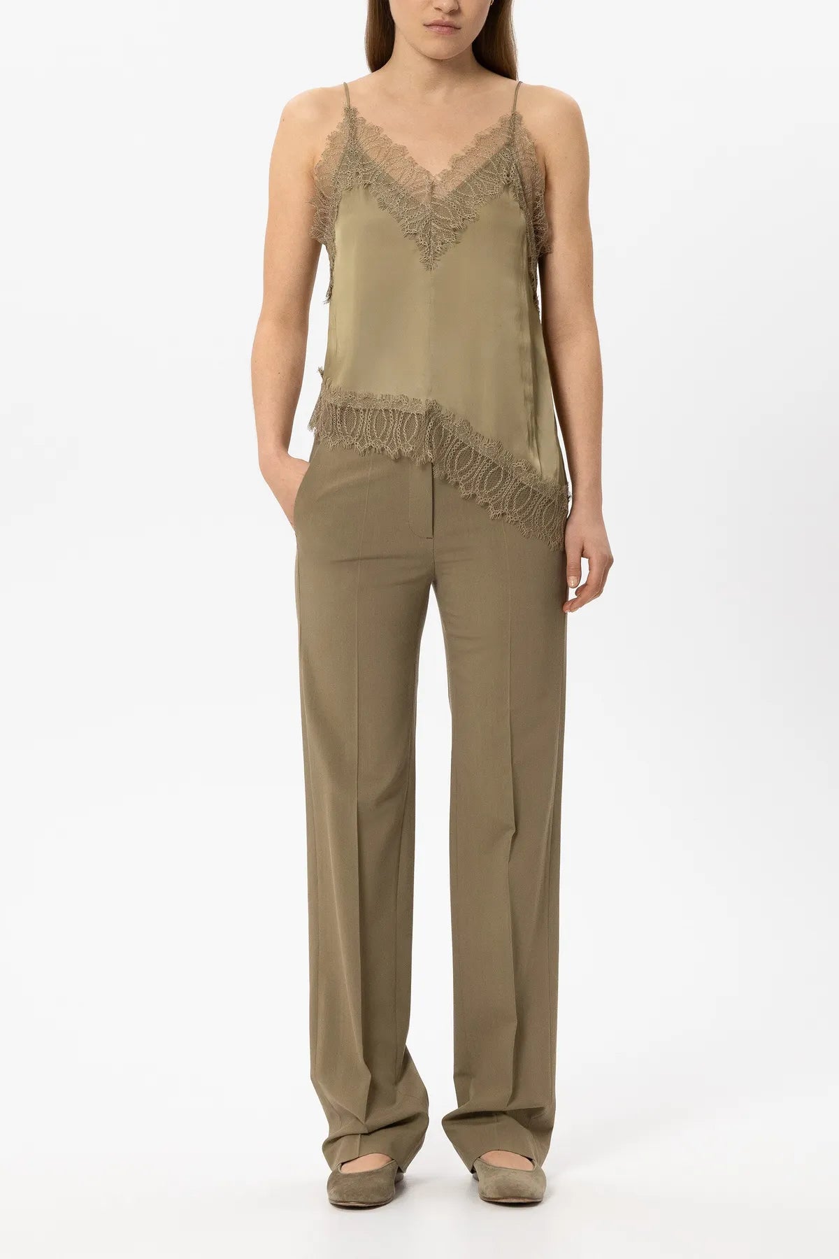 LUISA CERANO 648914/3863-0 Hose Canvas mit Stretch-Effekt Salbei