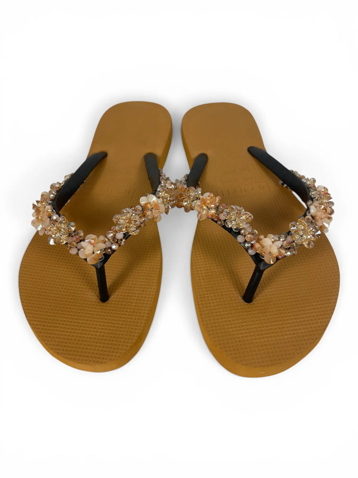 UZURII PRECIOUS BLOOM GOLD DAMEN FLIP FLOPS BADE ZEHENTRENNER STRASSSTEINE OCHRE