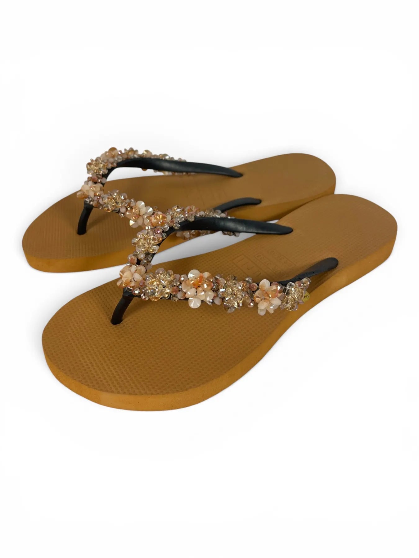 UZURII PRECIOUS BLOOM GOLD DAMEN FLIP FLOPS BADE ZEHENTRENNER STRASSSTEINE OCHRE