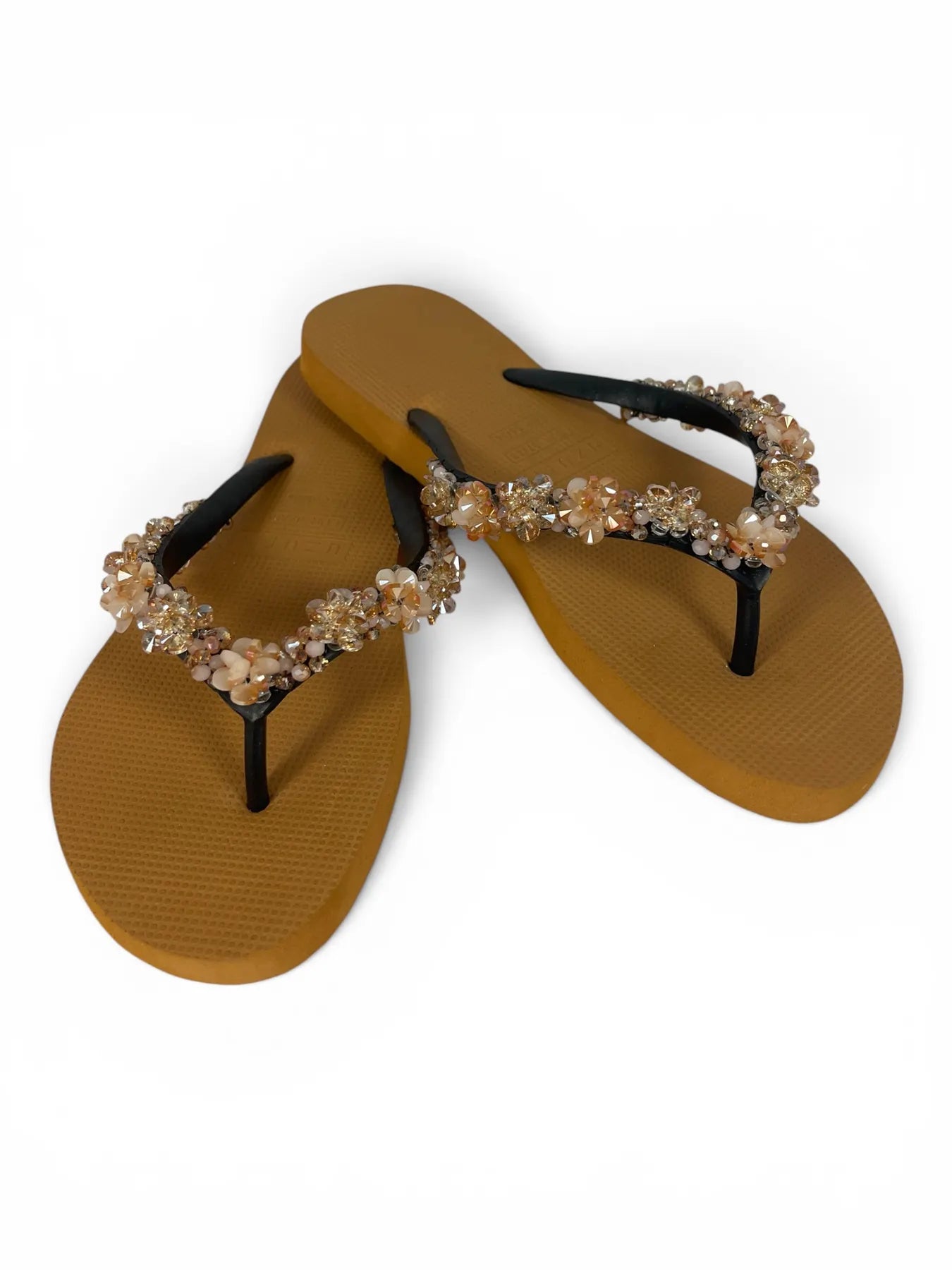 UZURII PRECIOUS BLOOM GOLD DAMEN FLIP FLOPS BADE ZEHENTRENNER STRASSSTEINE OCHRE