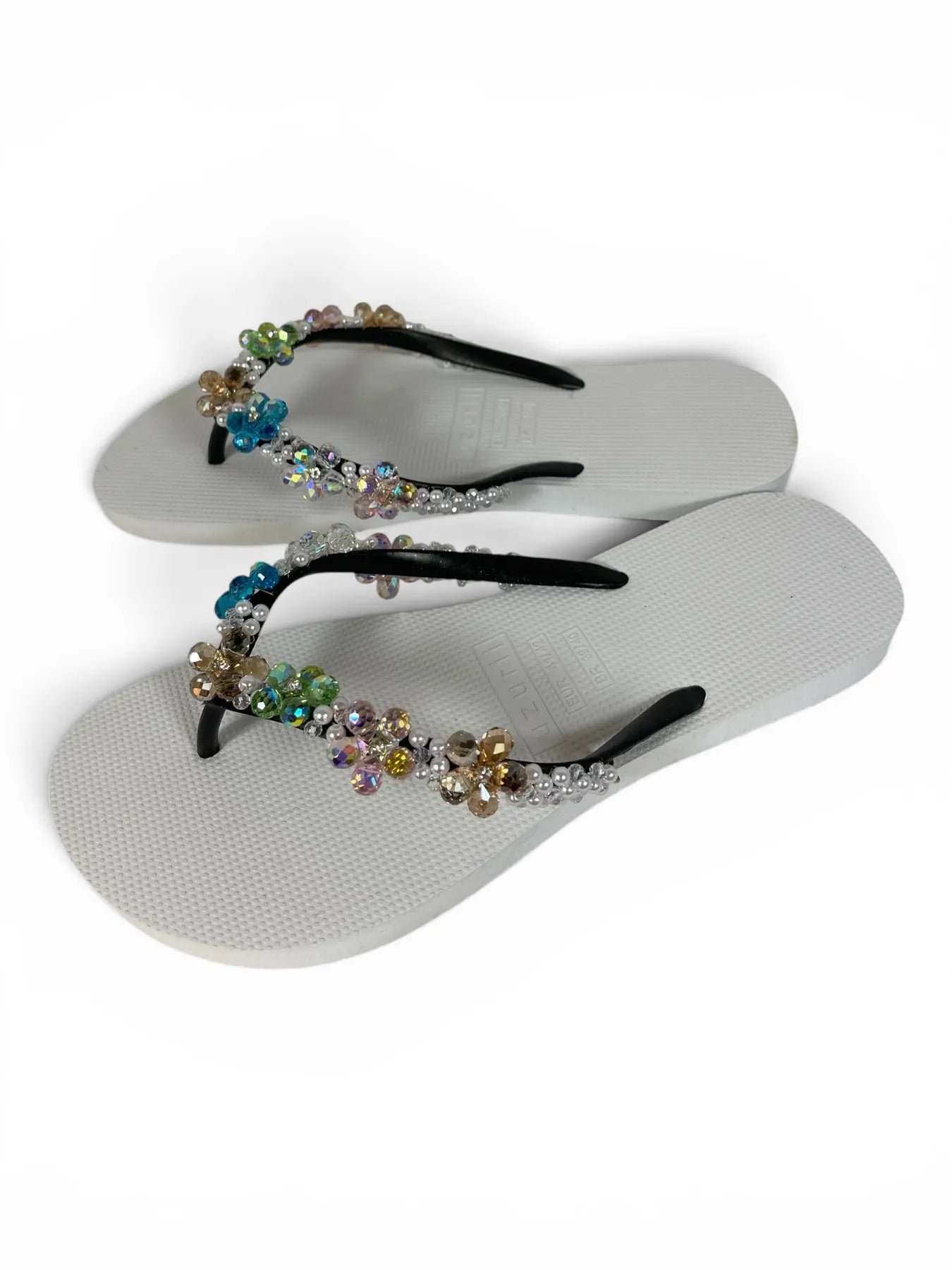 UZURII PRECIOUS COLORFUL BLOOM DAMEN FLIP FLOPS BADE ZEHENTRENNER STRASSSTEINE WHITE