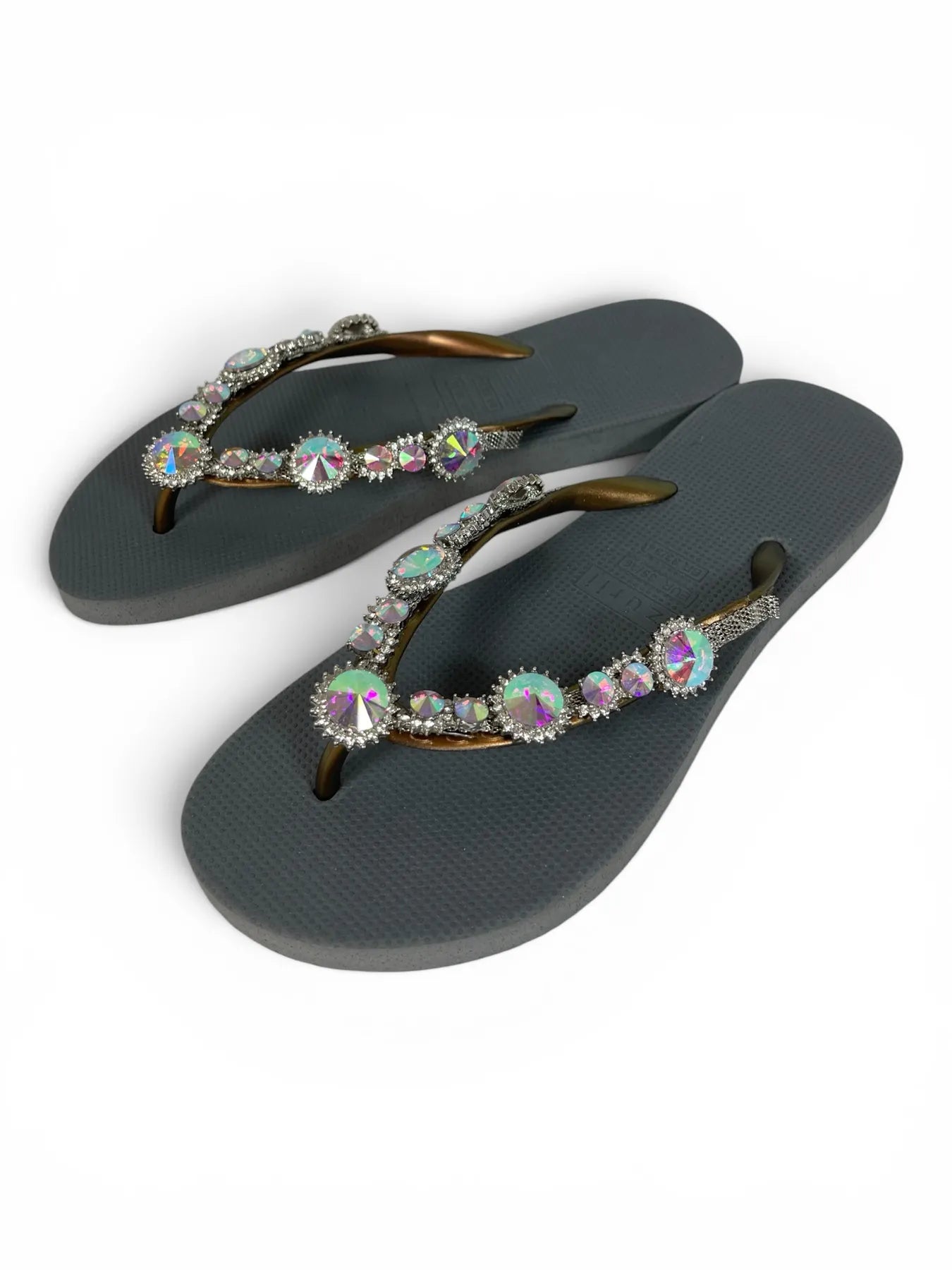 UZURII CHRYSTAL MARILYN DAMEN FLIP FLOPS BADE ZEHENTRENNER STRASSSTEINE SILVER